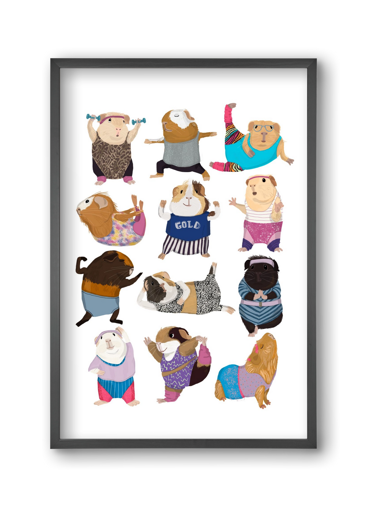 Guinea Pigs doing Aerobic, 30x45 cm (30x45 cm), Fekete keret