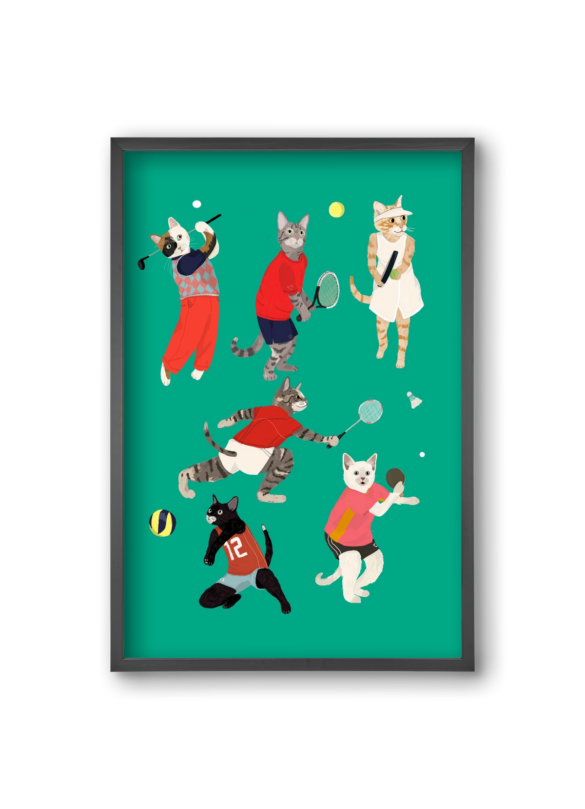 Cats doing ballsport, 20x30 cm (20x30 cm), Fekete keret
