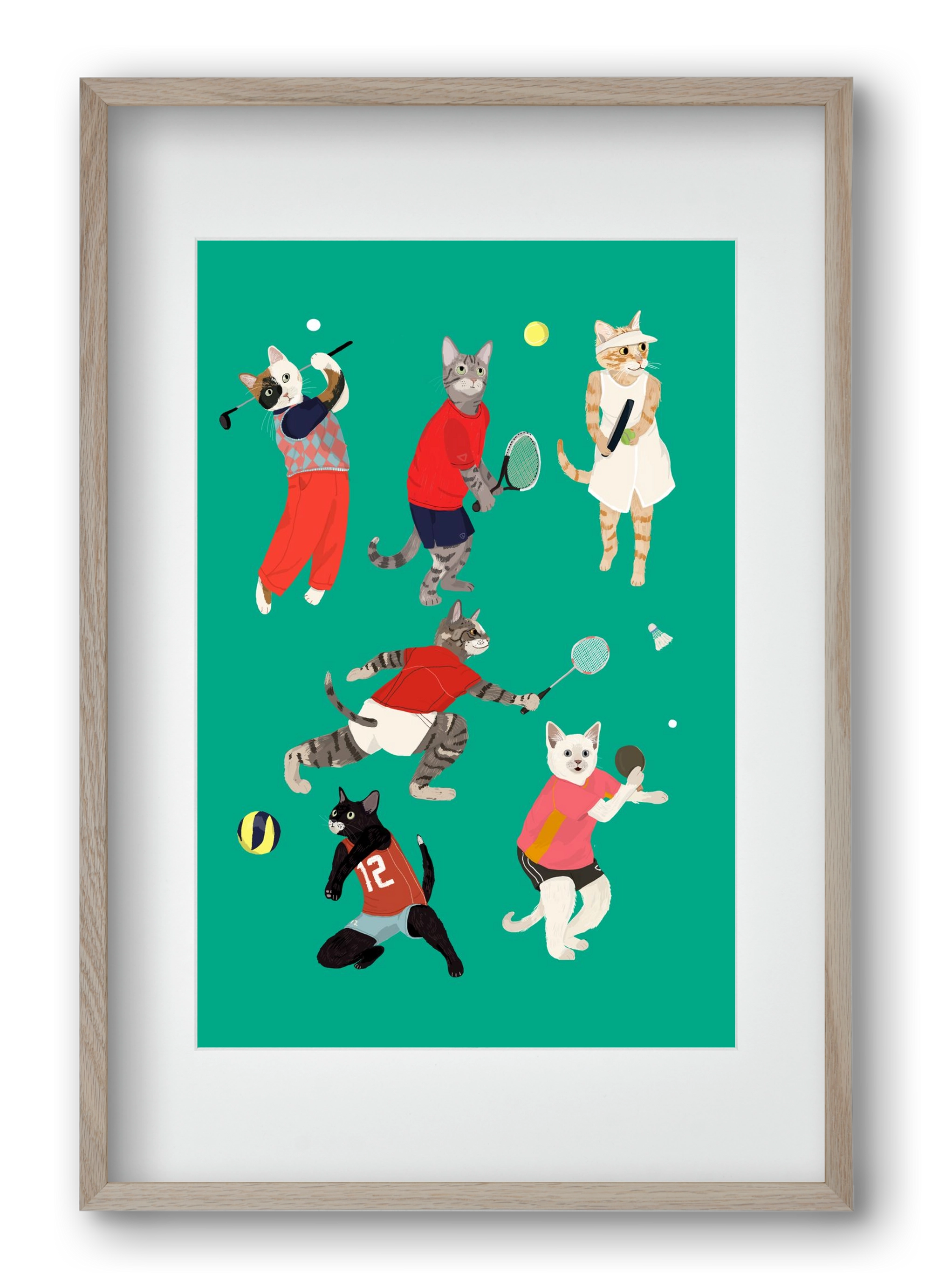 Cats doing ballsport, 40x60 cm (30x45 cm), Tölgy keret, paszpartuval