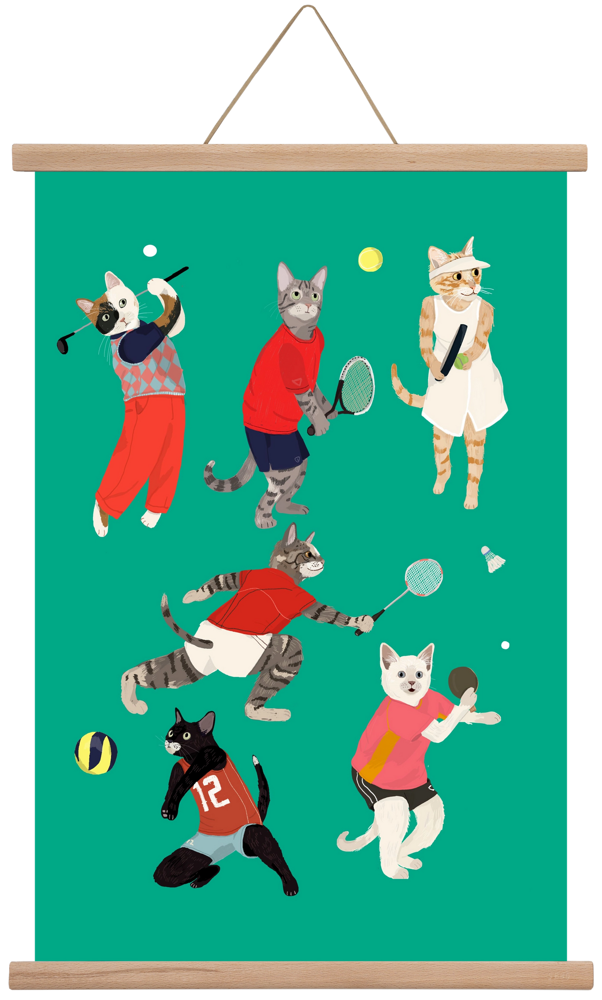 Cats doing ballsport, 40x60 cm (40x60 cm), Tölgy akasztó