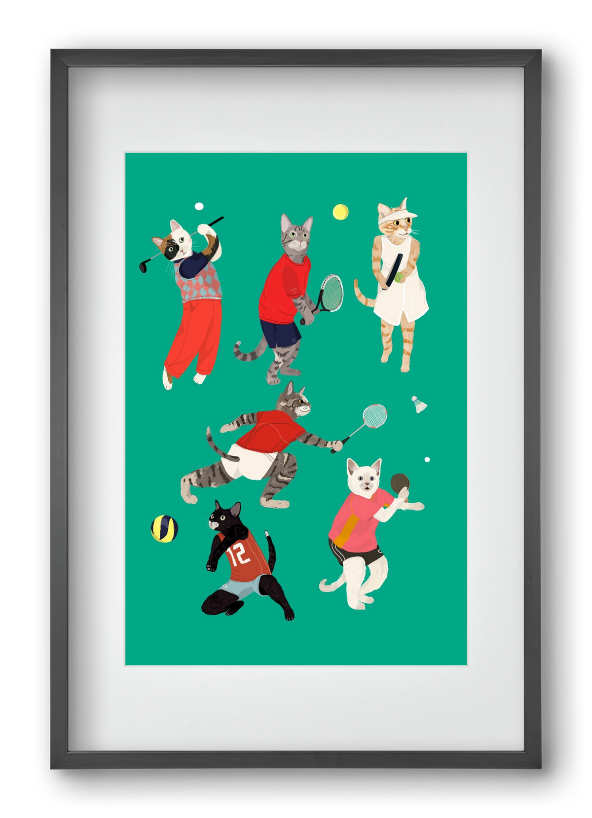 Cats doing ballsport, 40x60 cm (30x45 cm), Fekete keret, paszpartuval