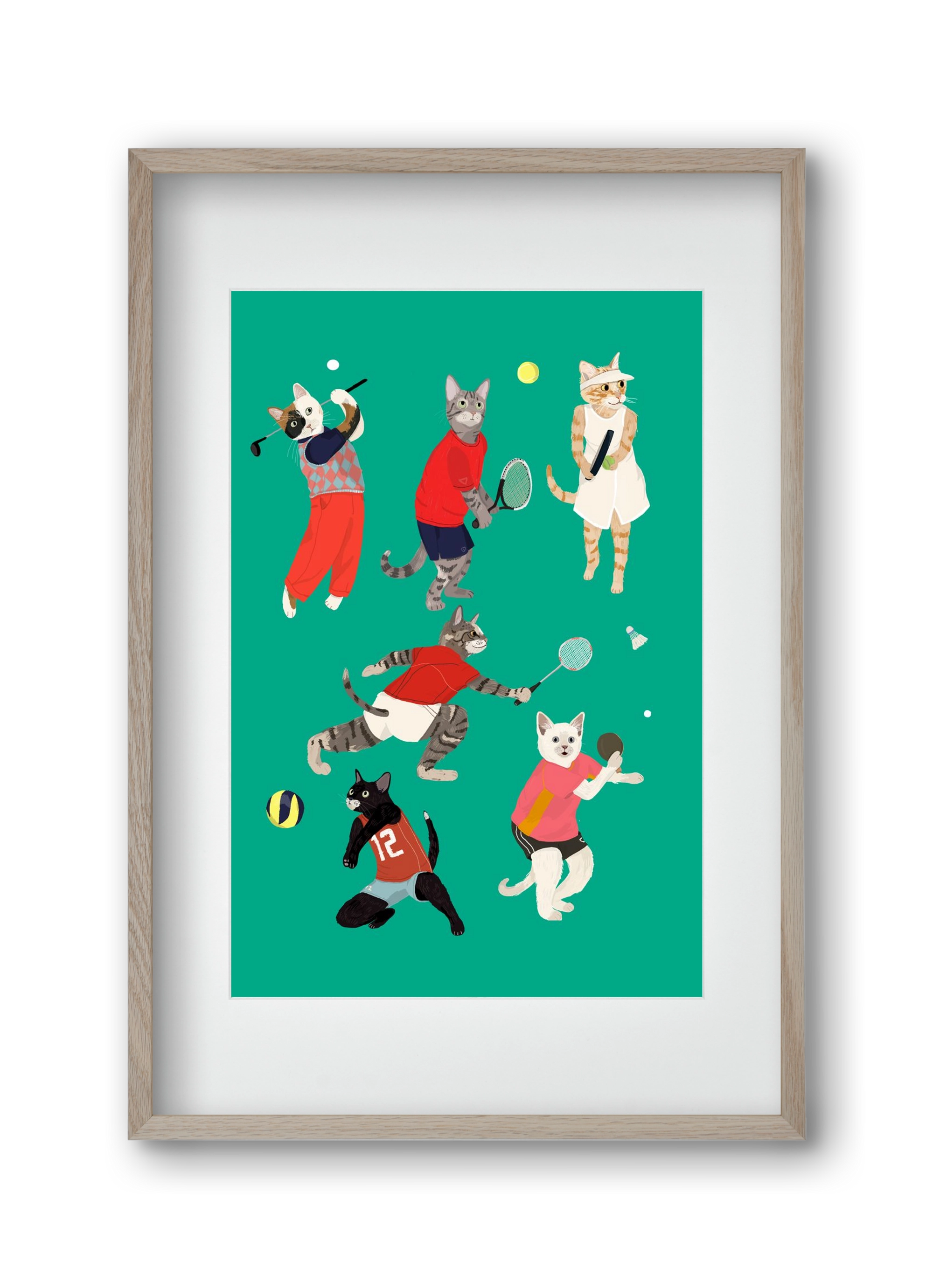 Cats doing ballsport, 30x45 cm (20x30 cm), Tölgy keret, paszpartuval