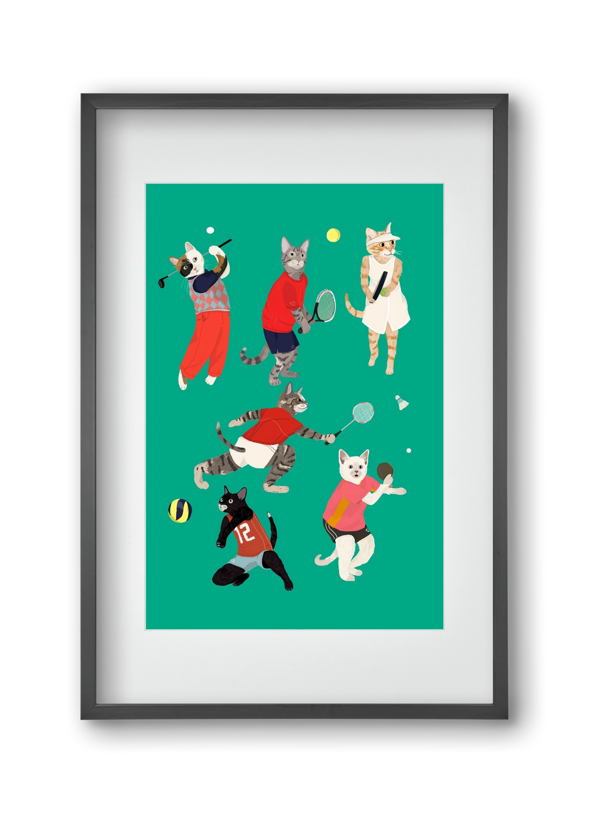 Cats doing ballsport, 30x45 cm (20x30 cm), Fekete keret, paszpartuval