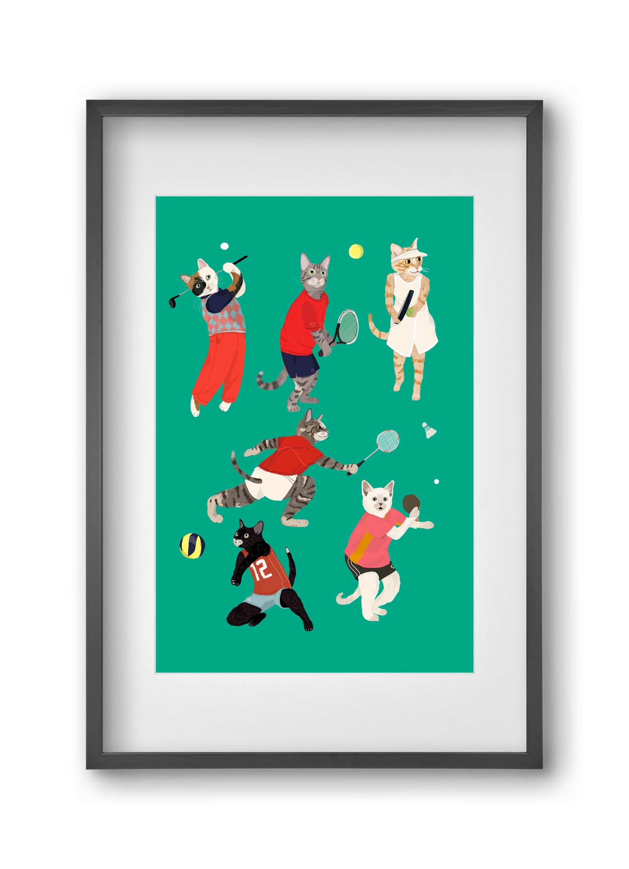 Cats doing ballsport, 30x45 cm (20x30 cm), Fekete keret, paszpartuval