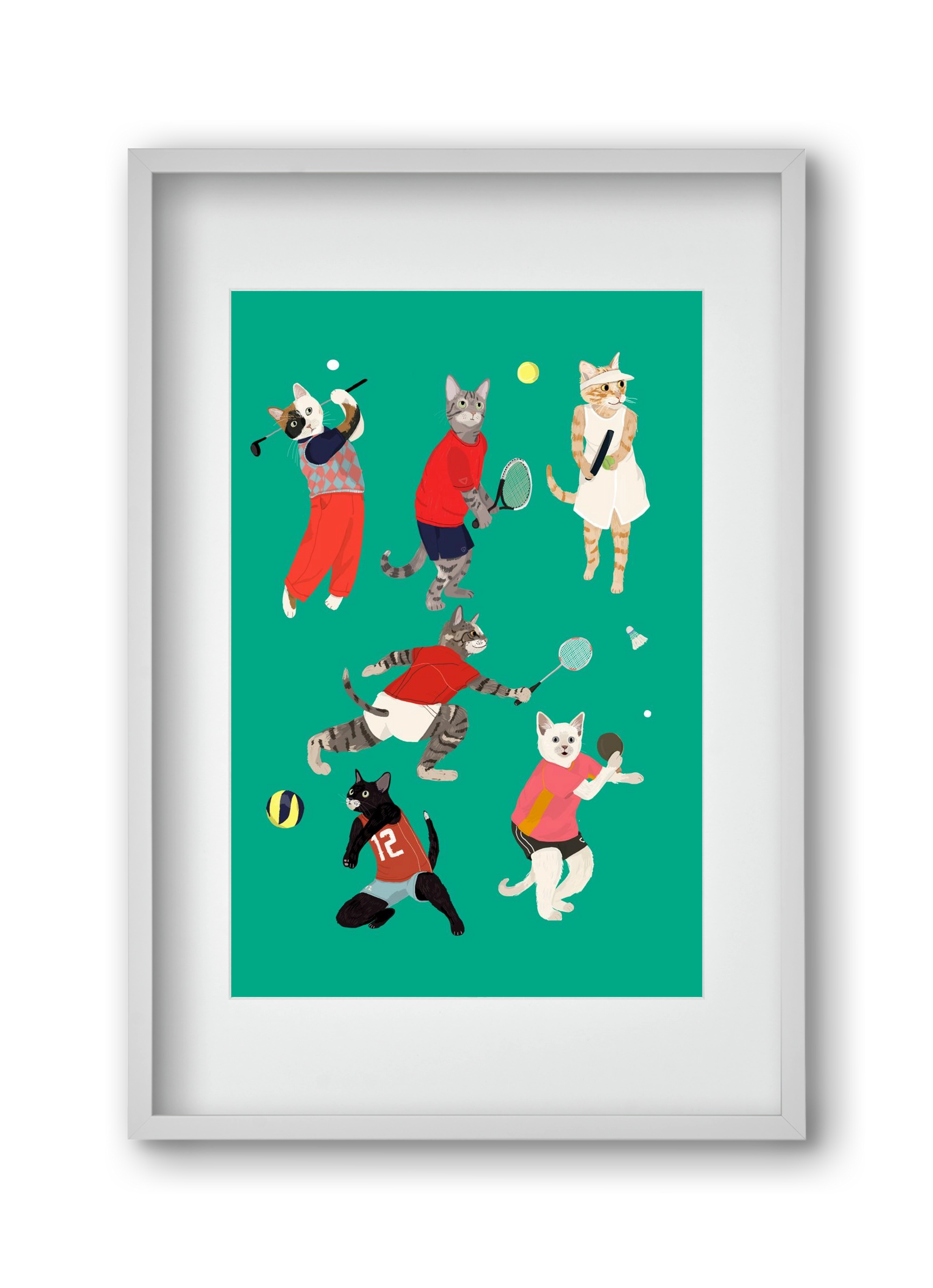 Cats doing ballsport, 30x45 cm (20x30 cm), Fehér keret, paszpartuval