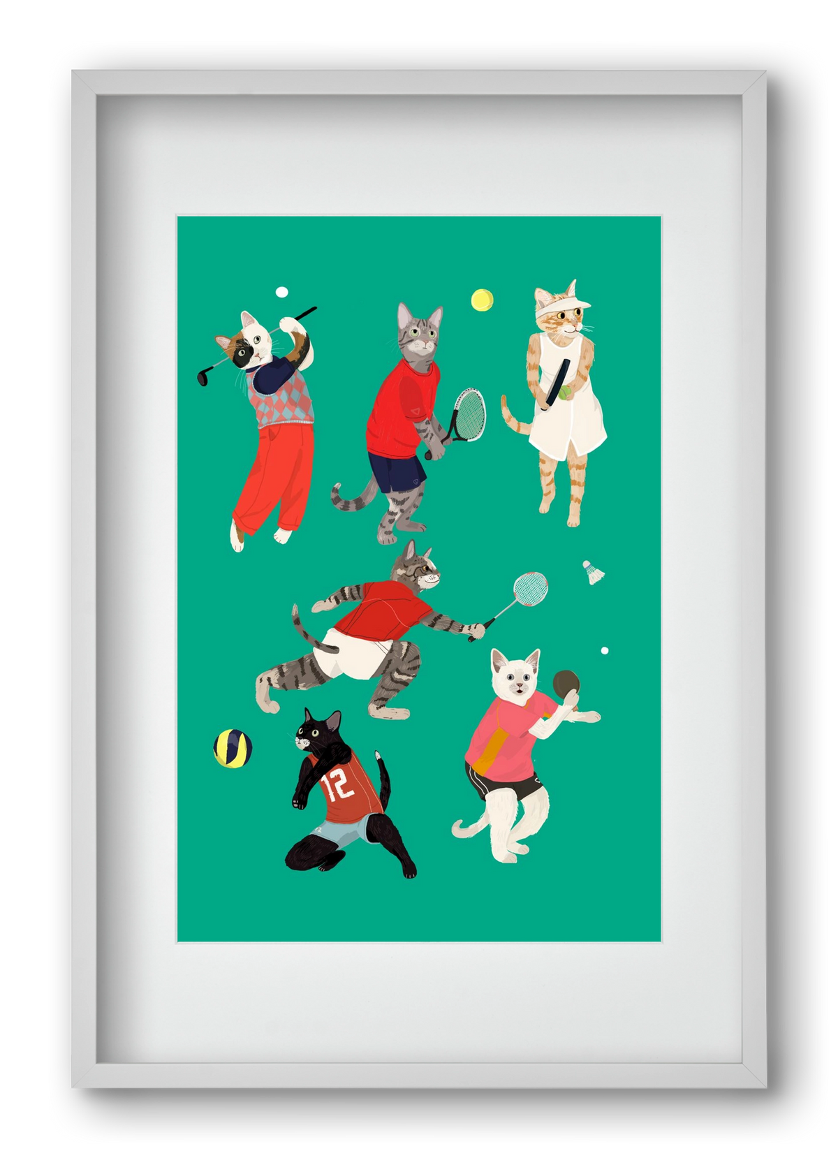 Cats doing ballsport, 40x60 cm (30x45 cm), Fehér keret, paszpartuval