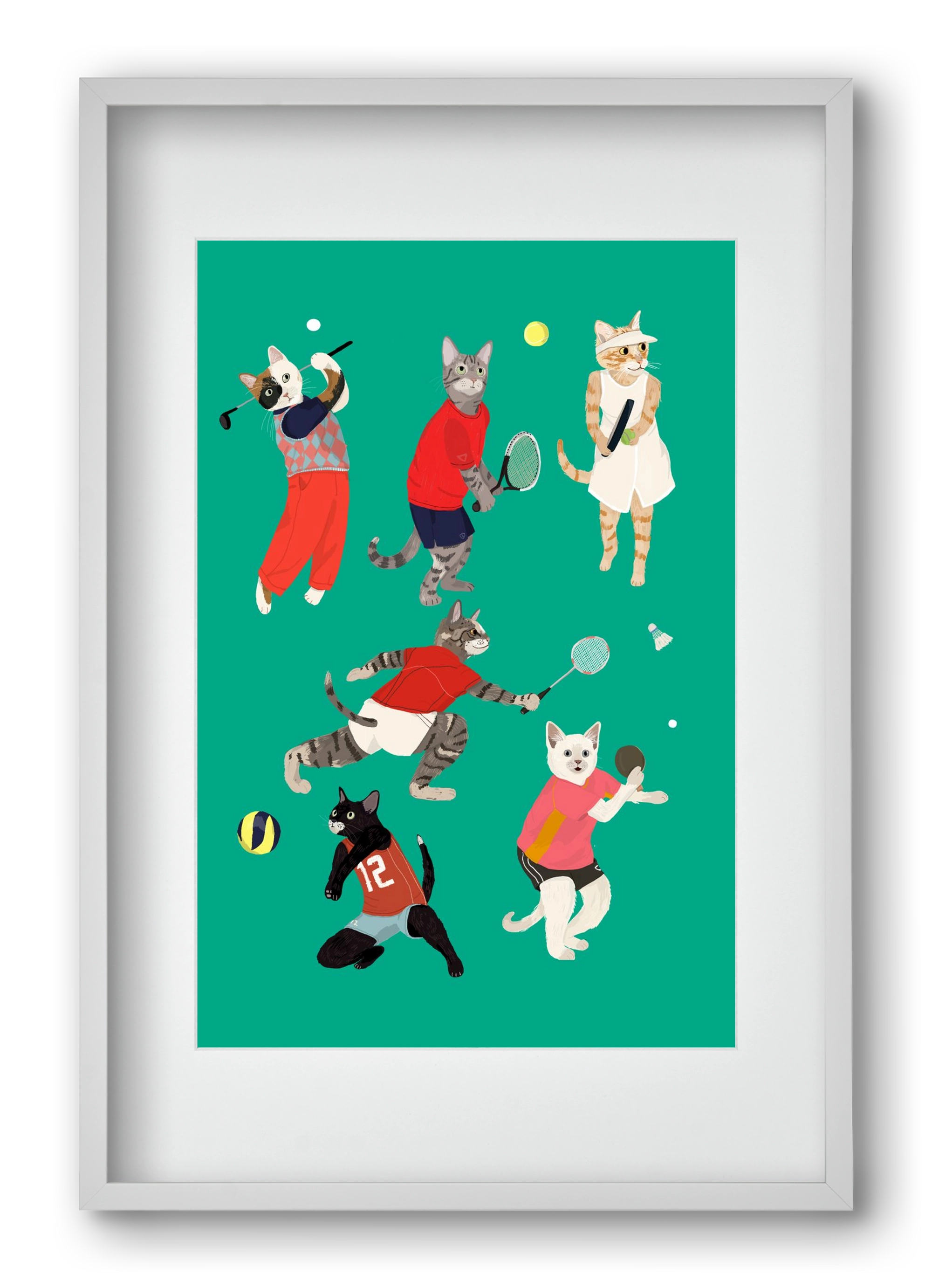 Cats doing ballsport, 40x60 cm (30x45 cm), Fehér keret, paszpartuval