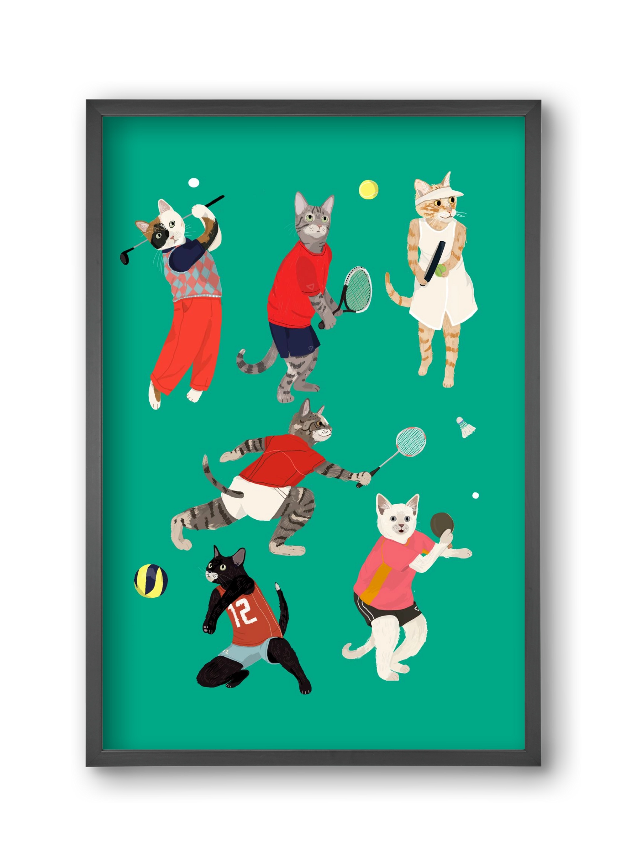 Cats doing ballsport, 30x45 cm (30x45 cm), Fekete keret