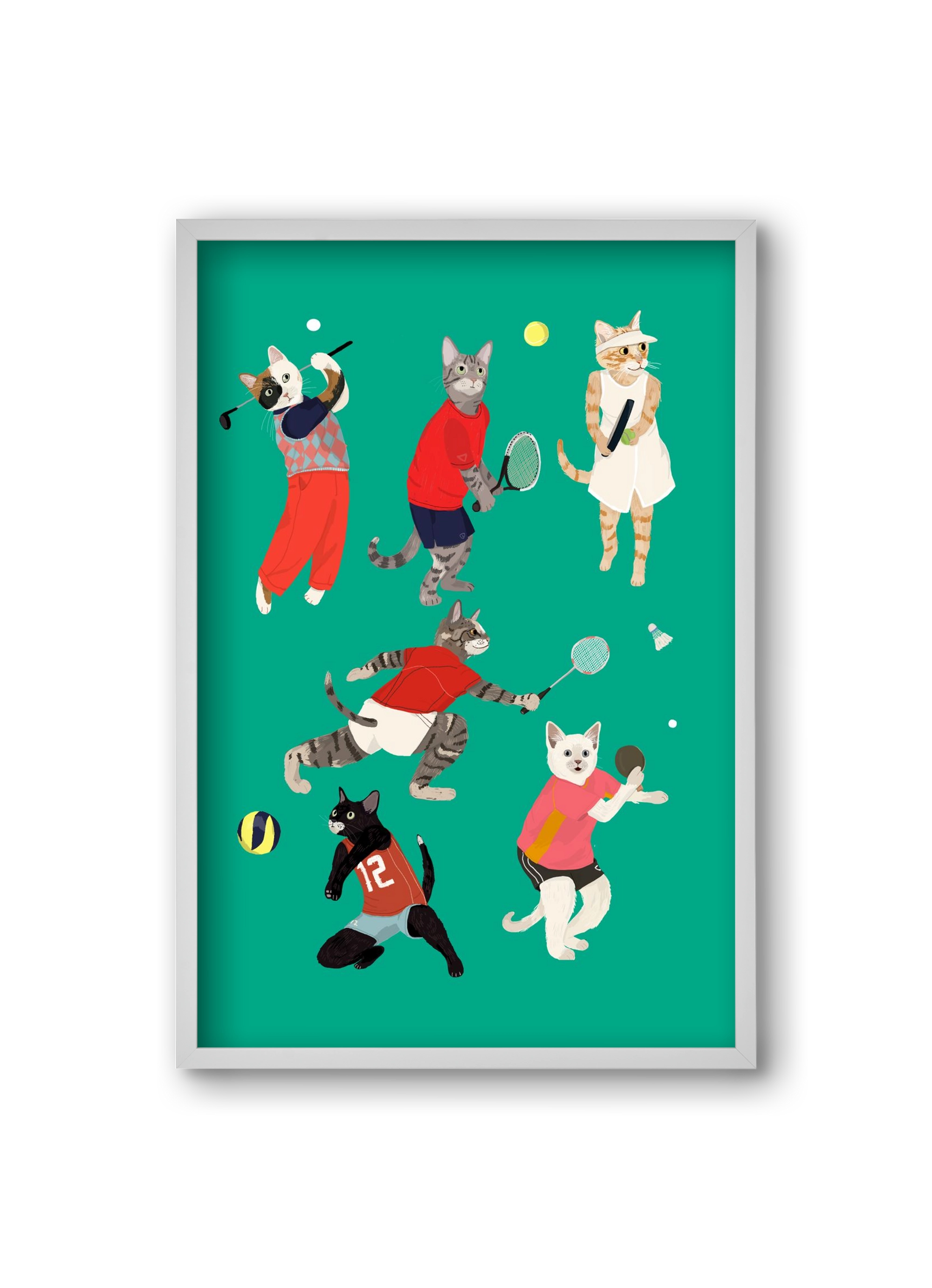 Cats doing ballsport, 20x30 cm (20x30 cm), Fehér keret