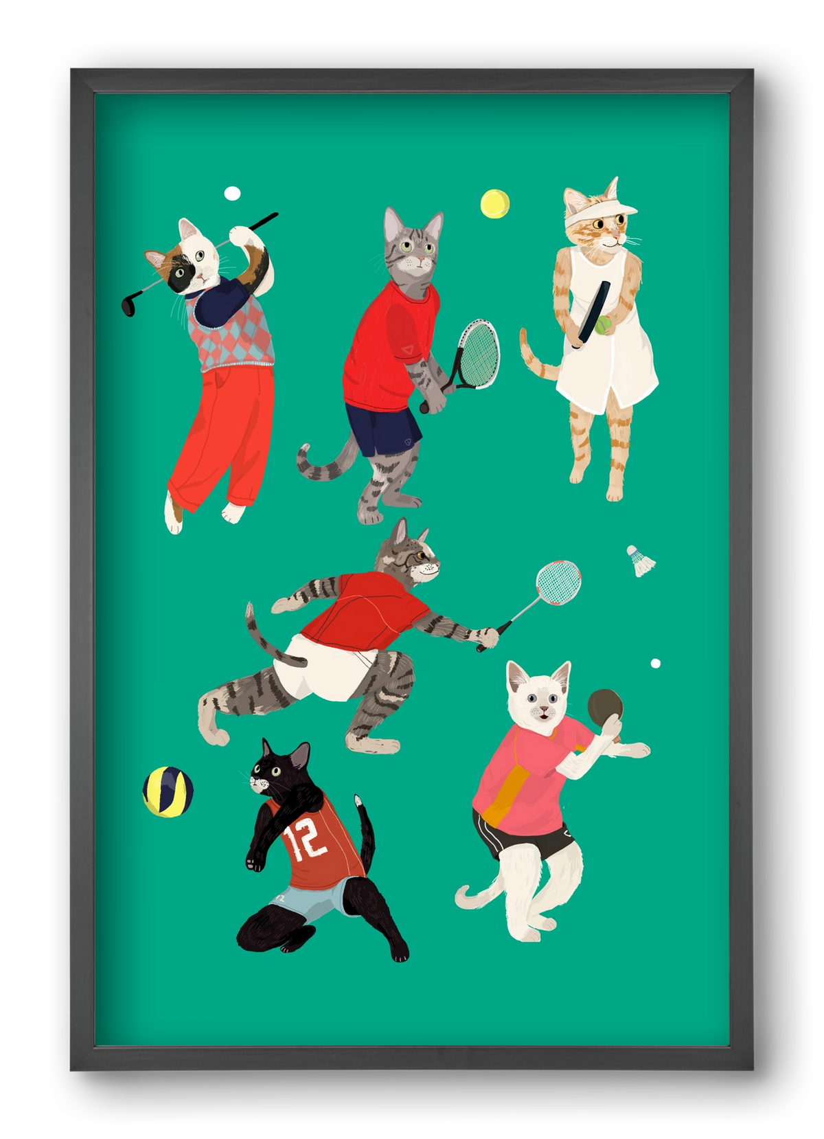 Cats doing ballsport, 40x60 cm (40x60 cm), Fekete keret
