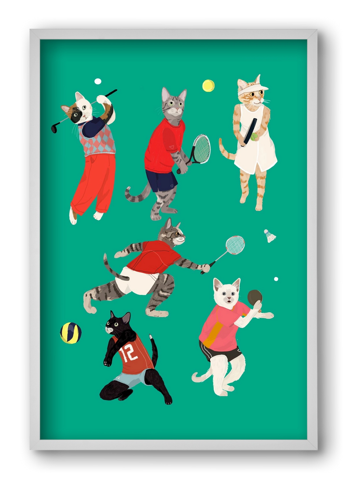 Cats doing ballsport, 40x60 cm (40x60 cm), Fehér keret