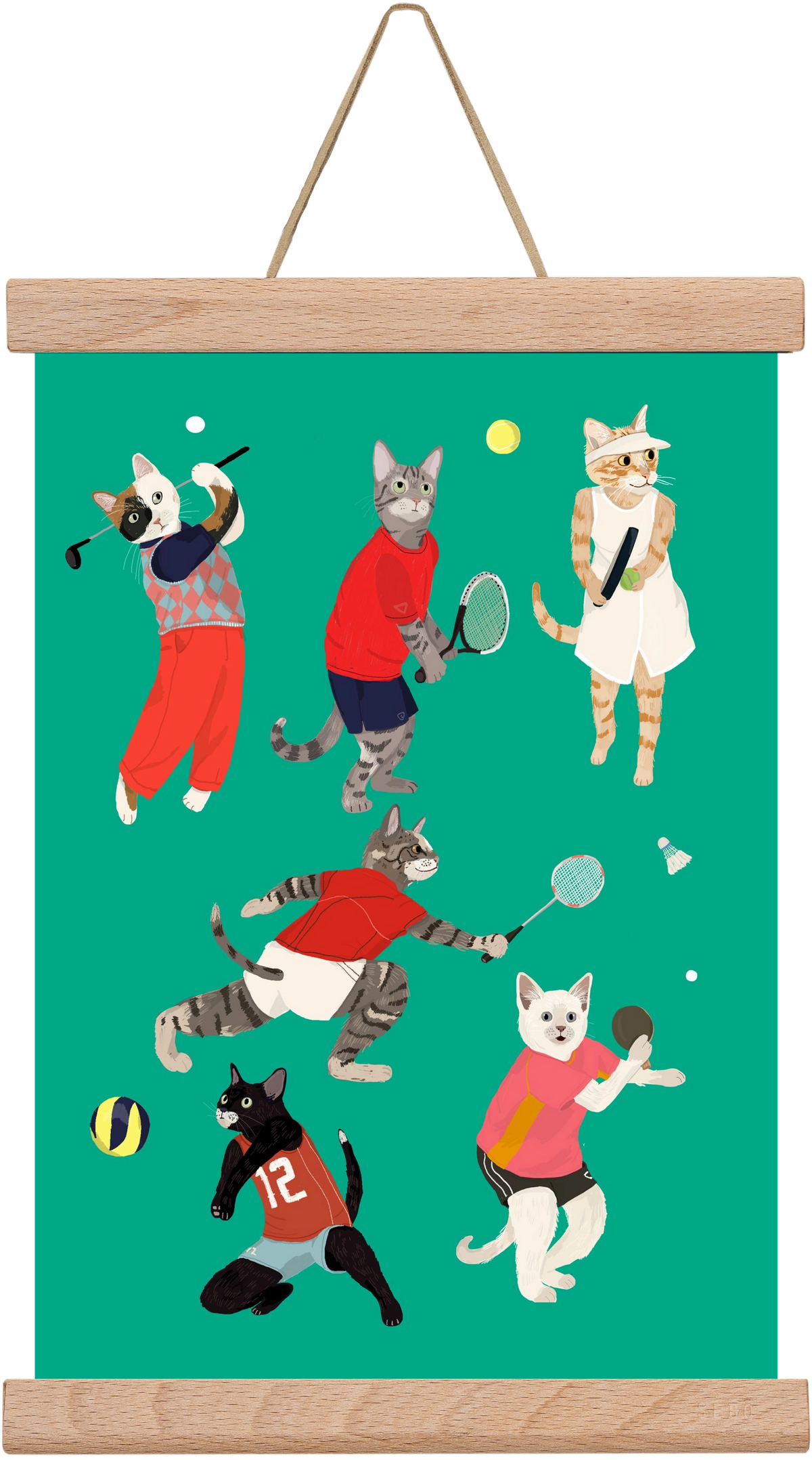 Cats doing ballsport, 20x30 cm (20x30 cm), Tölgy akasztó