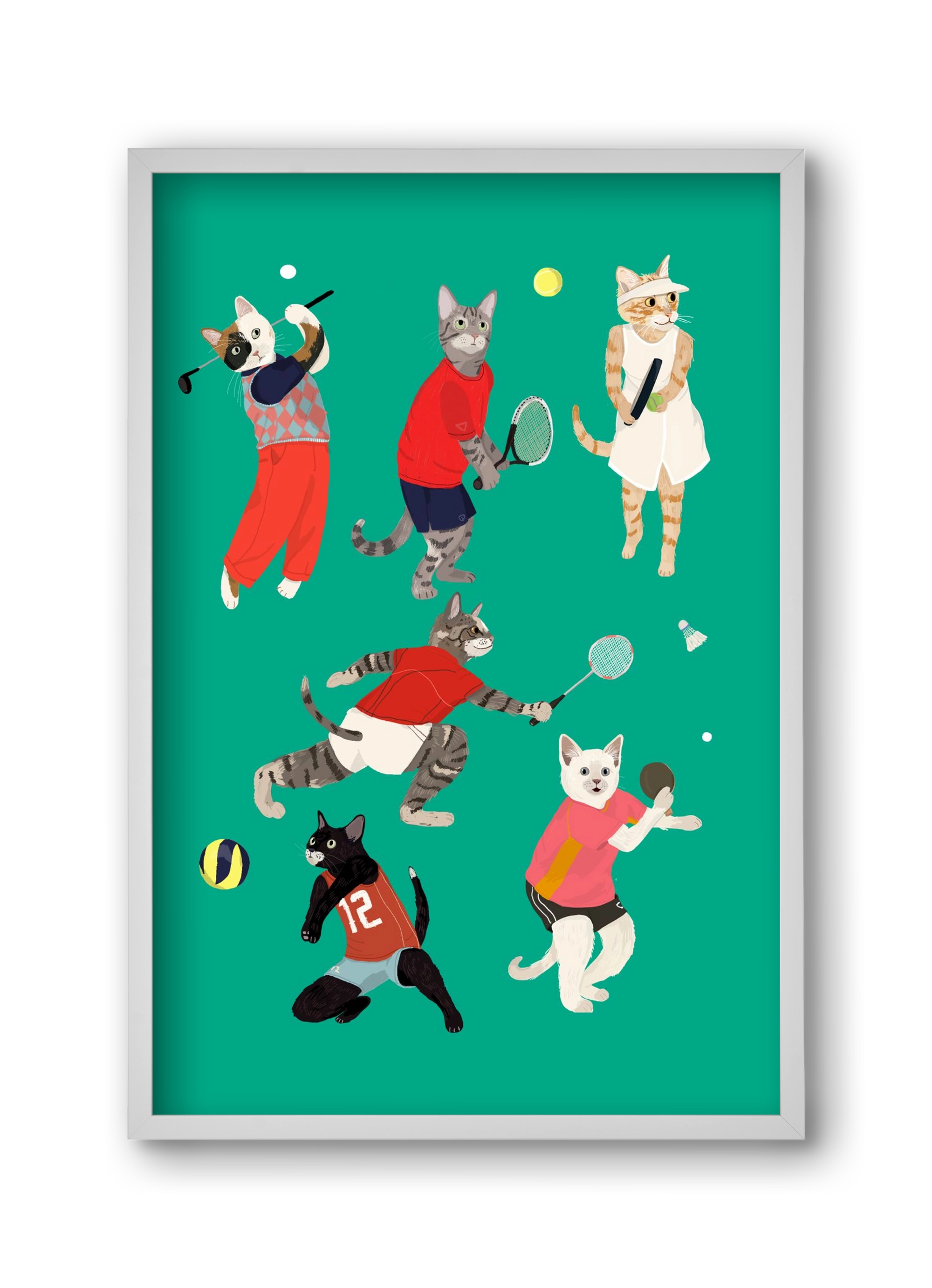 Cats doing ballsport, 30x45 cm (30x45 cm), Fehér keret