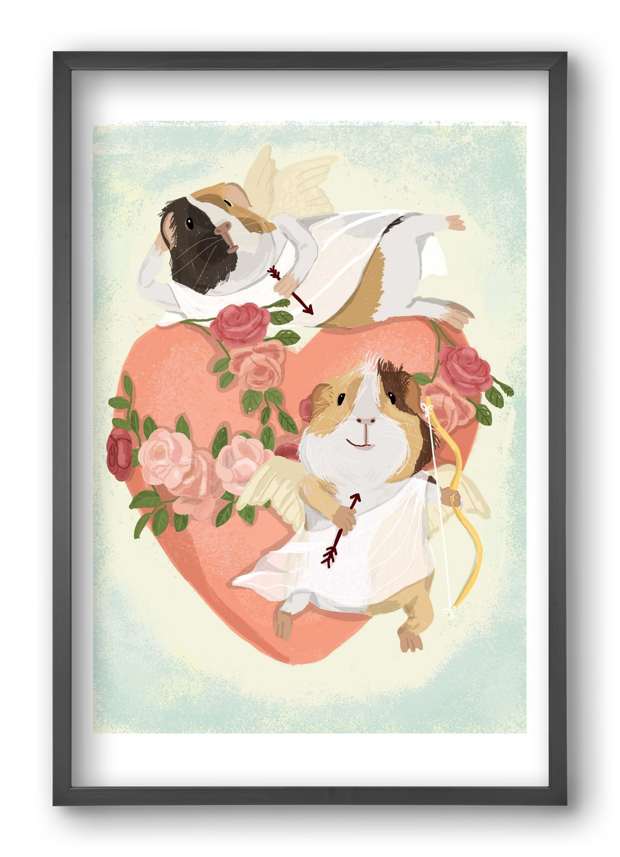 Cupid Guinea Pig Print, 40x60 cm (40x60 cm), Fekete keret
