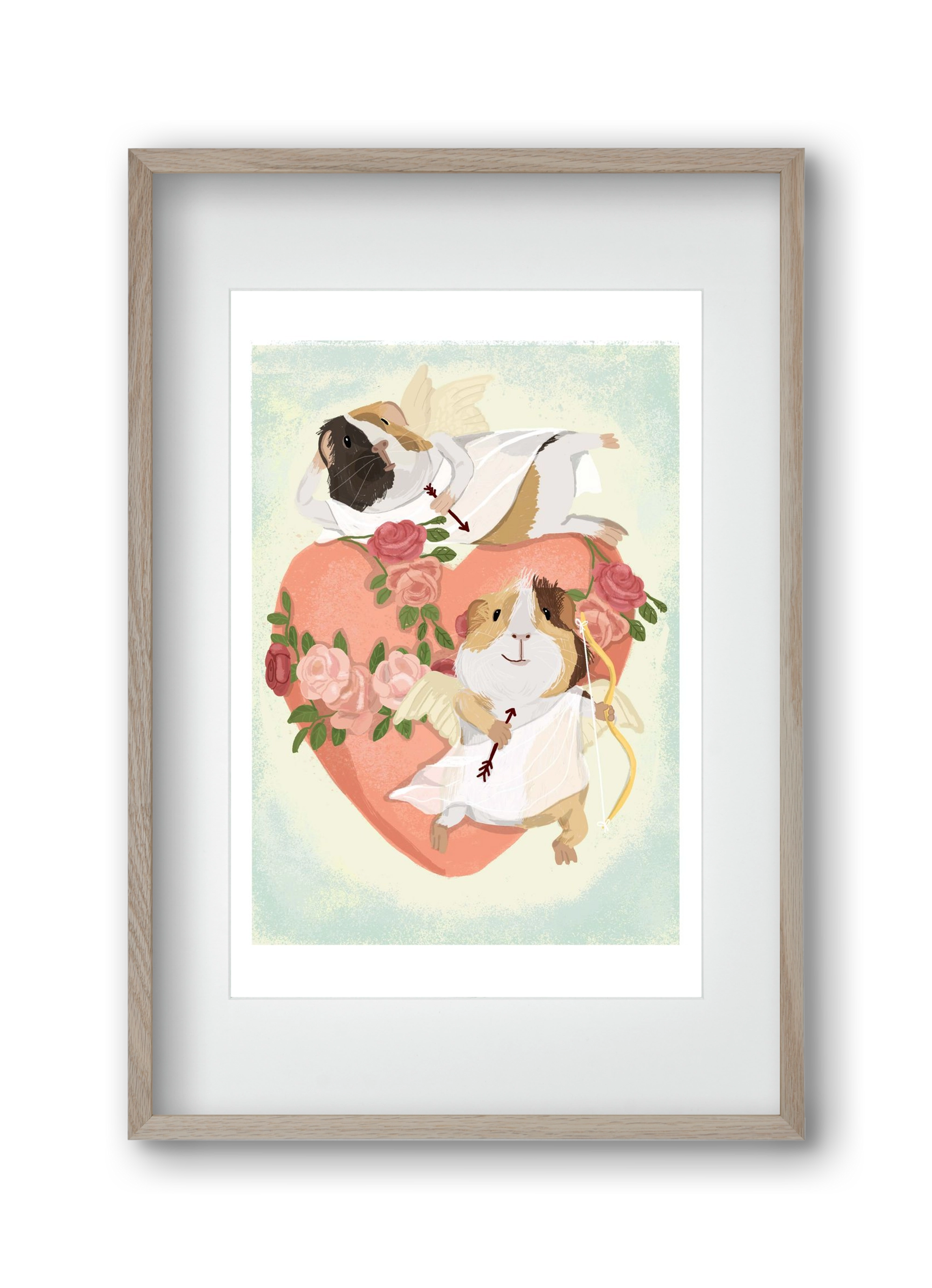 Cupid Guinea Pig Print, 30x45 cm (20x30 cm), Tölgy keret, paszpartuval