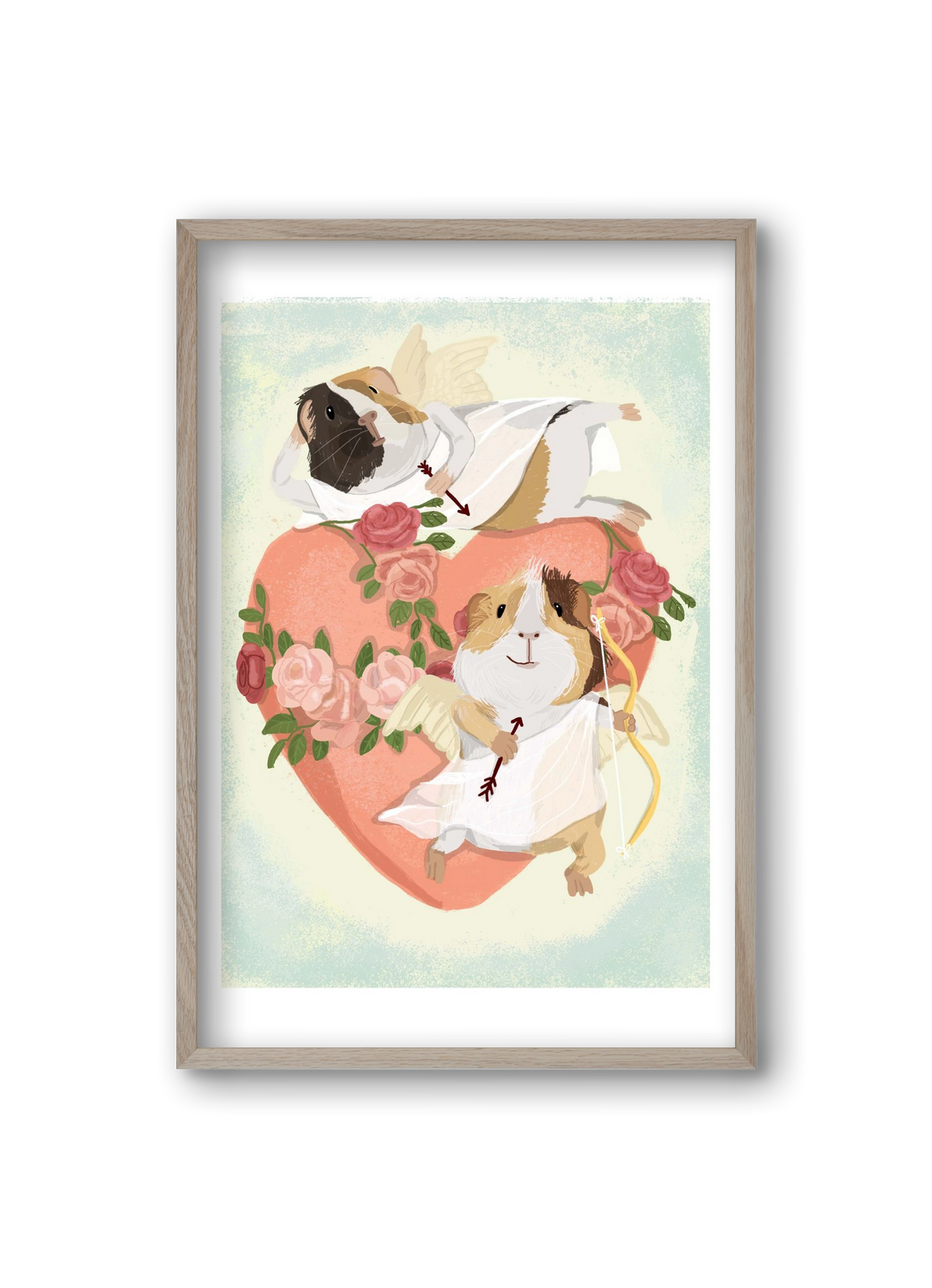 Cupid Guinea Pig Print, 20x30 cm (20x30 cm), Tölgy keret