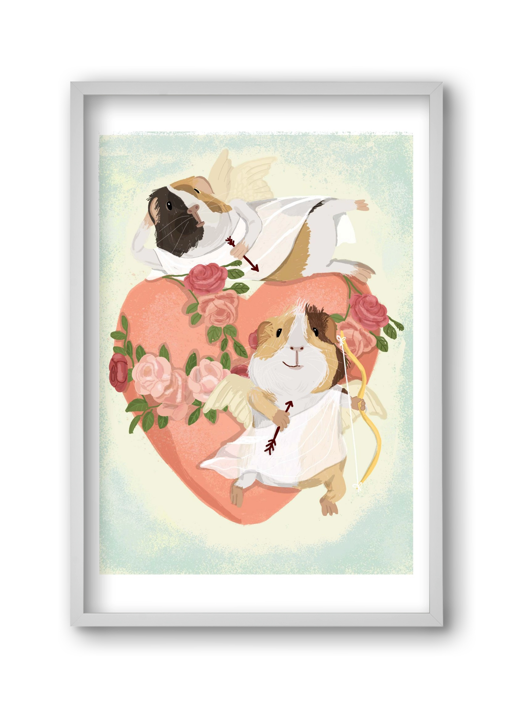 Cupid Guinea Pig Print, 30x45 cm (30x45 cm), Fehér keret