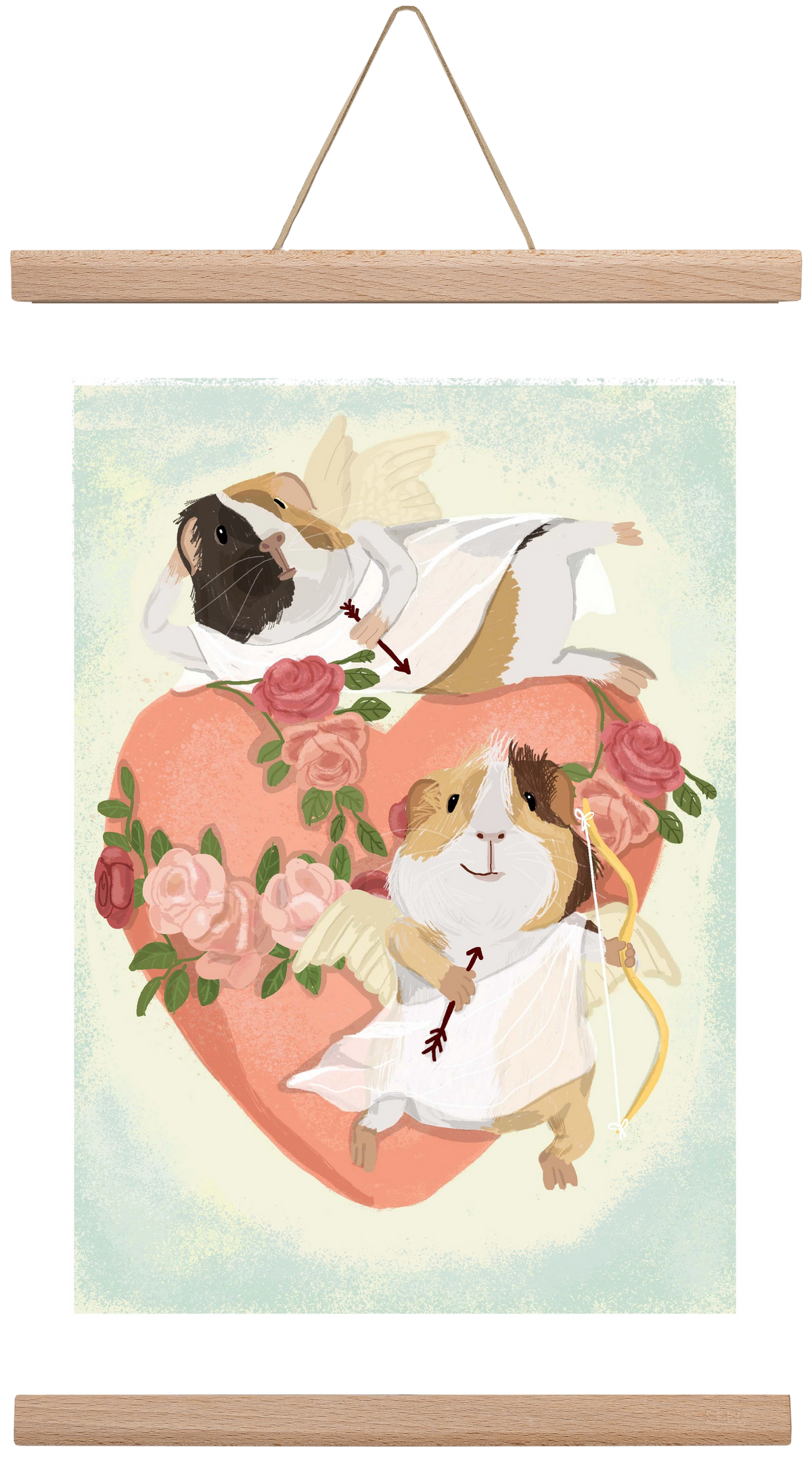Cupid Guinea Pig Print, 30x45 cm (30x45 cm), Tölgy akasztó