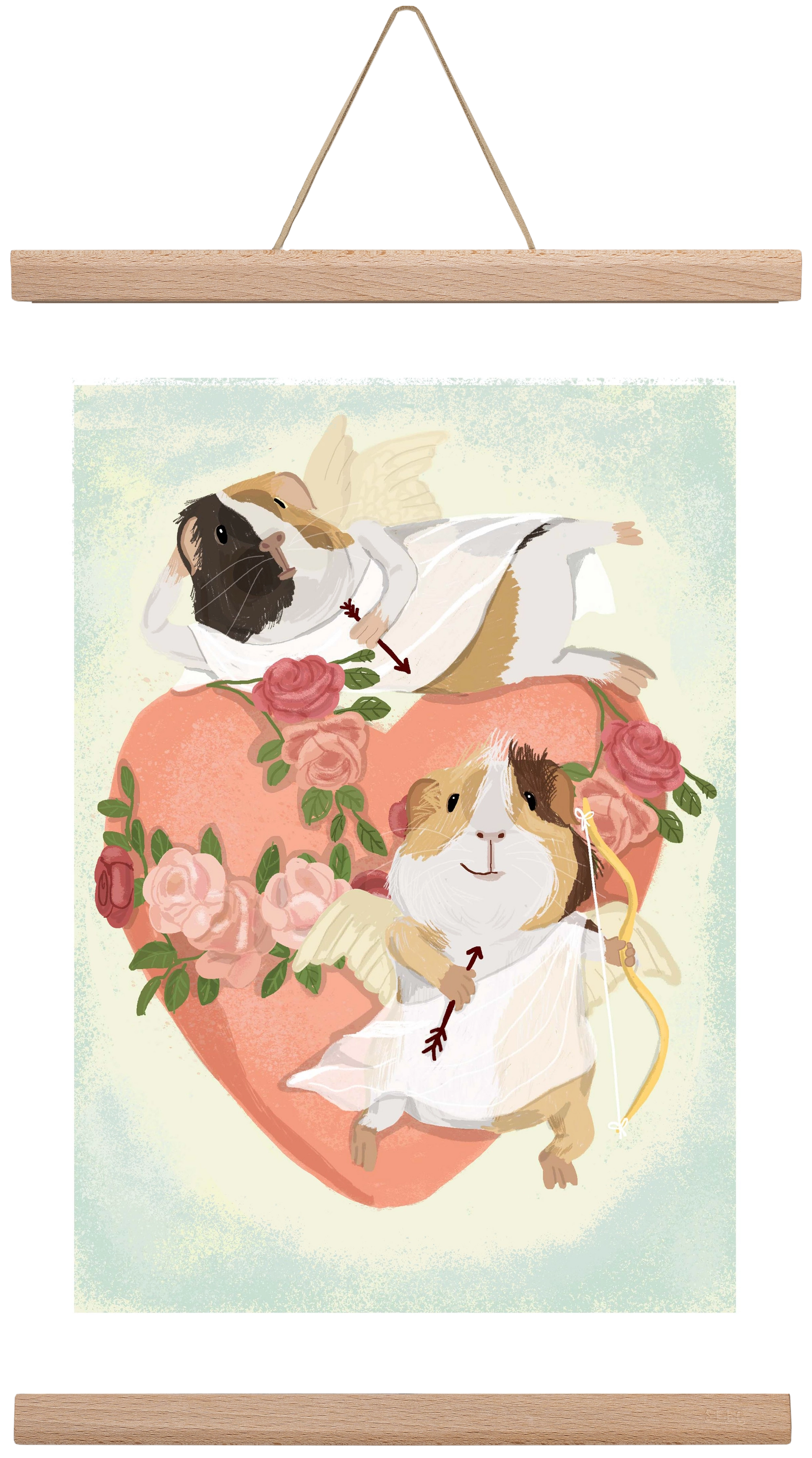Cupid Guinea Pig Print, 30x45 cm (30x45 cm), Tölgy akasztó