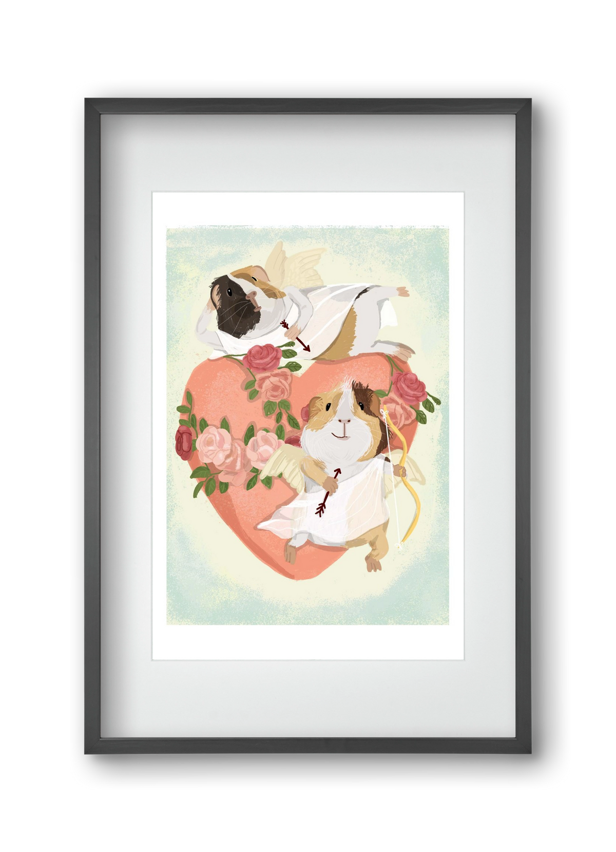 Cupid Guinea Pig Print, 30x45 cm (20x30 cm), Fekete keret, paszpartuval