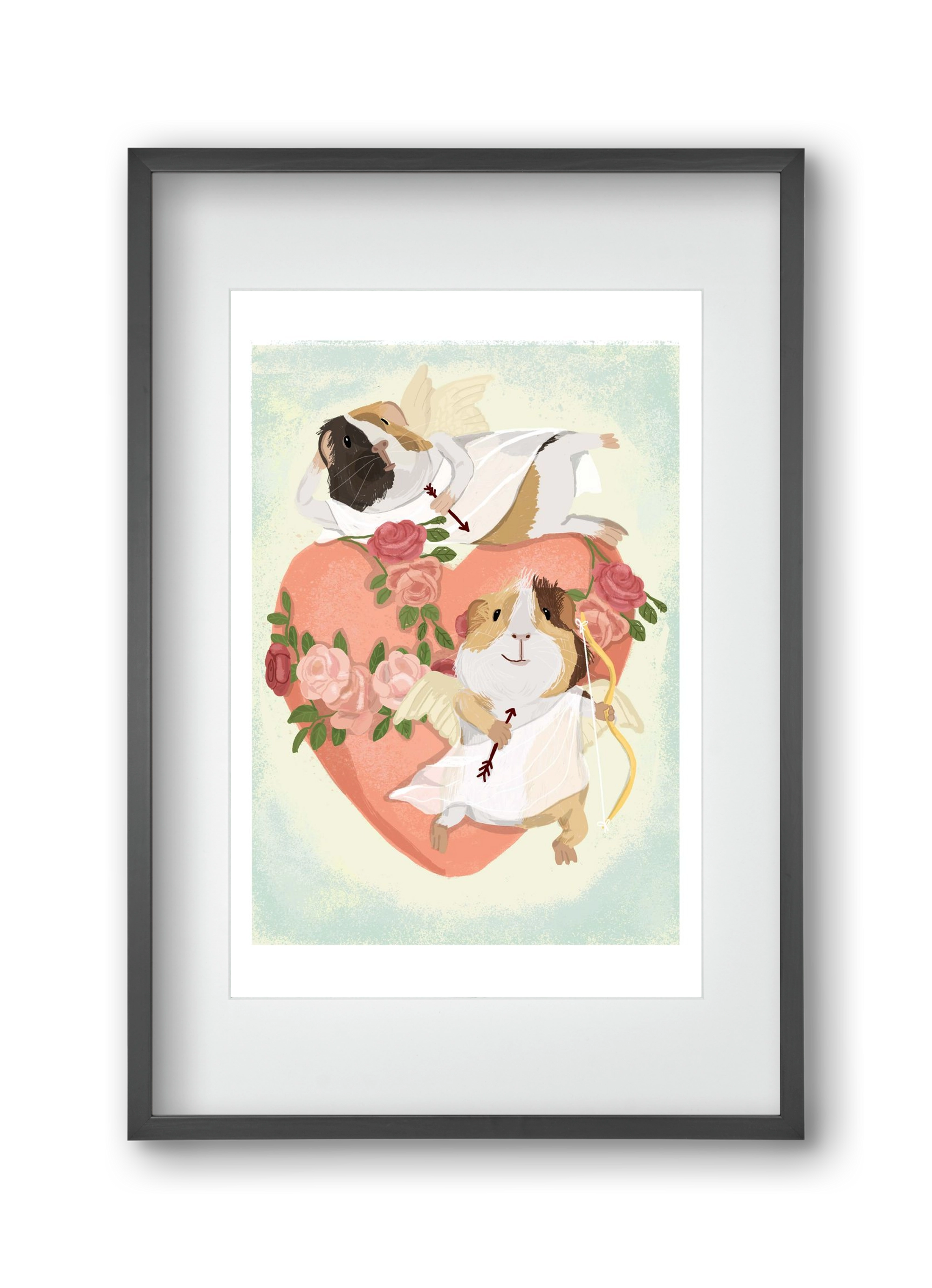 Cupid Guinea Pig Print, 30x45 cm (20x30 cm), Fekete keret, paszpartuval