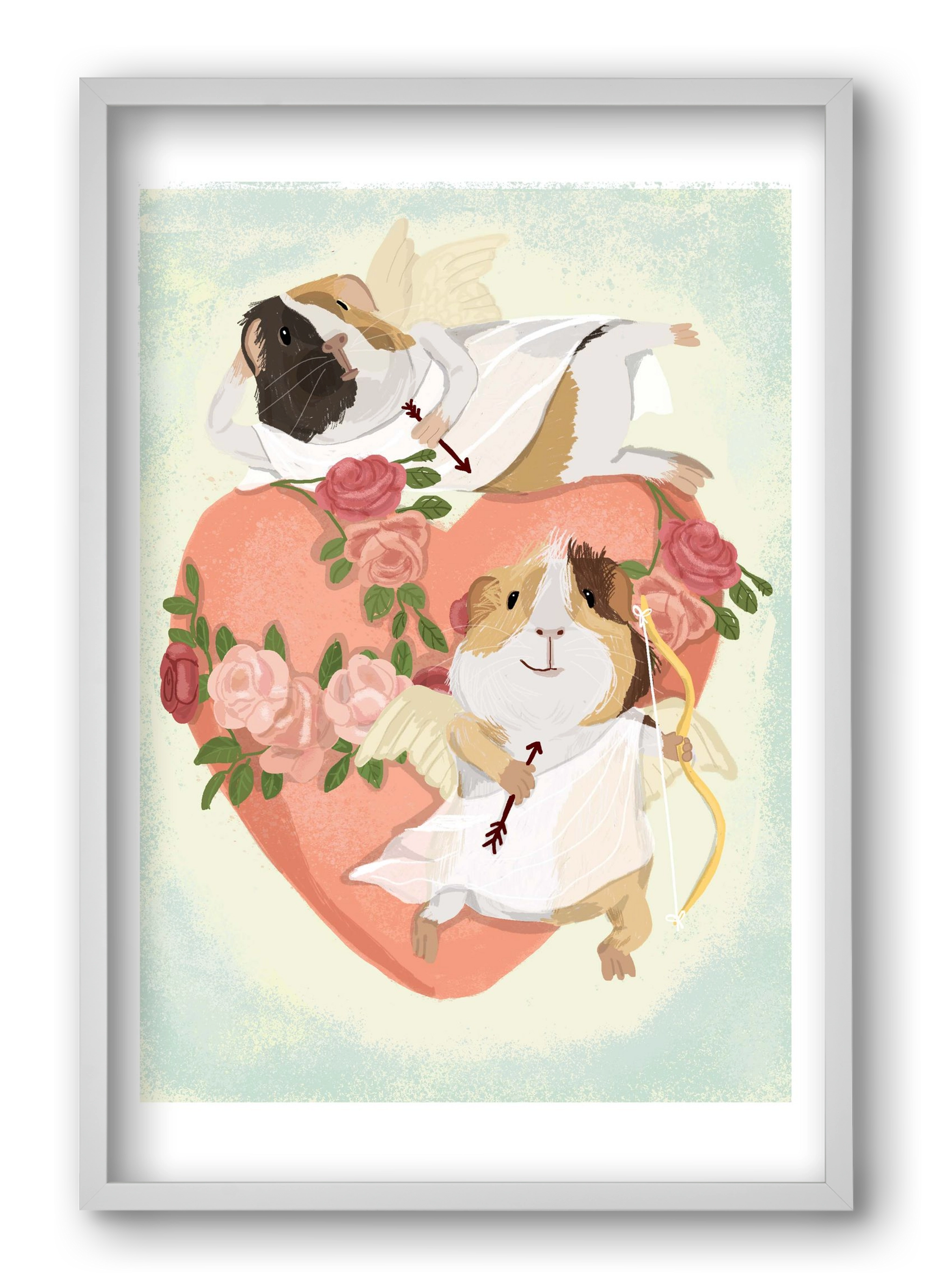 Cupid Guinea Pig Print, 40x60 cm (40x60 cm), Fehér keret