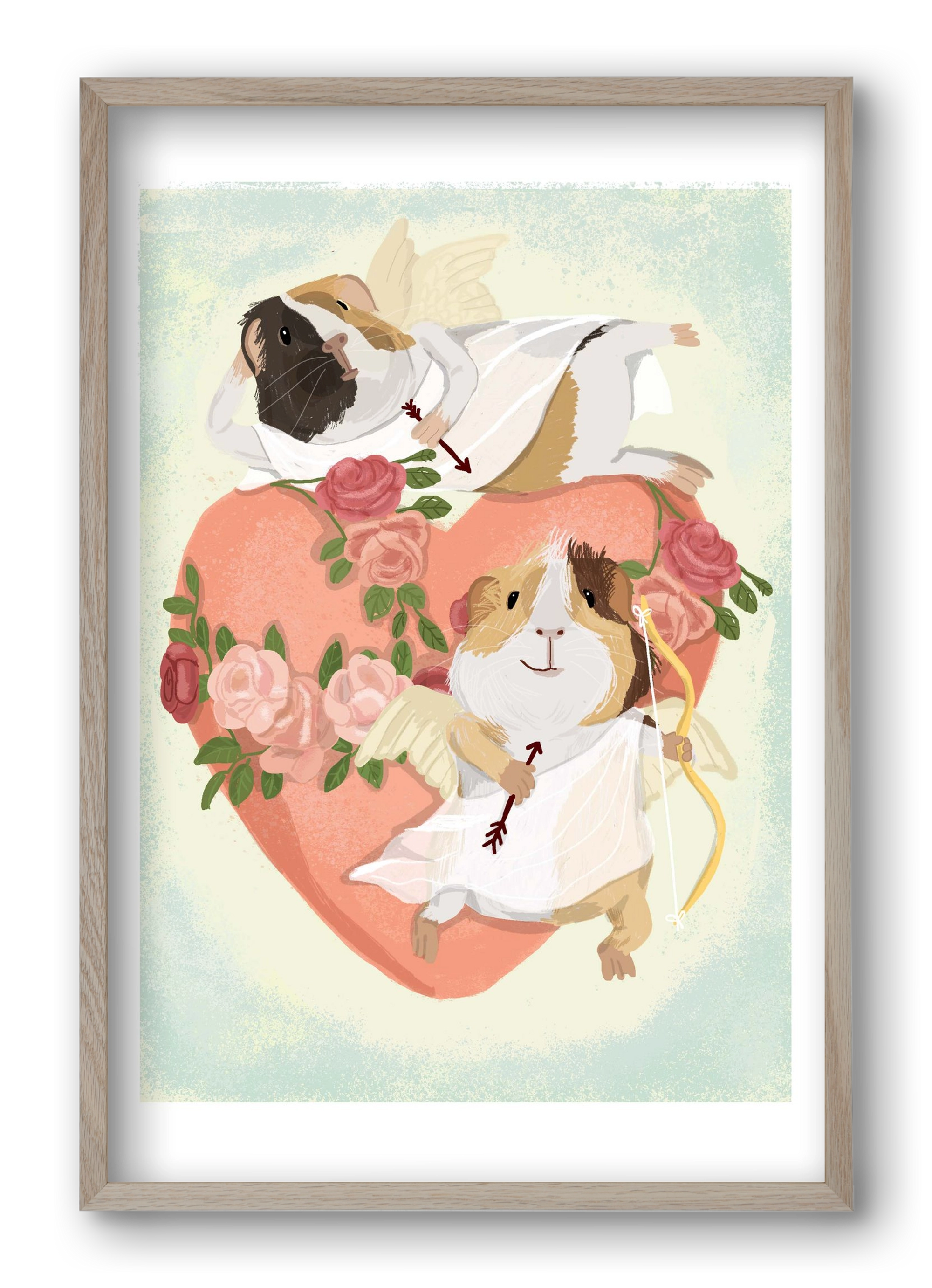 Cupid Guinea Pig Print, 40x60 cm (40x60 cm), Tölgy keret