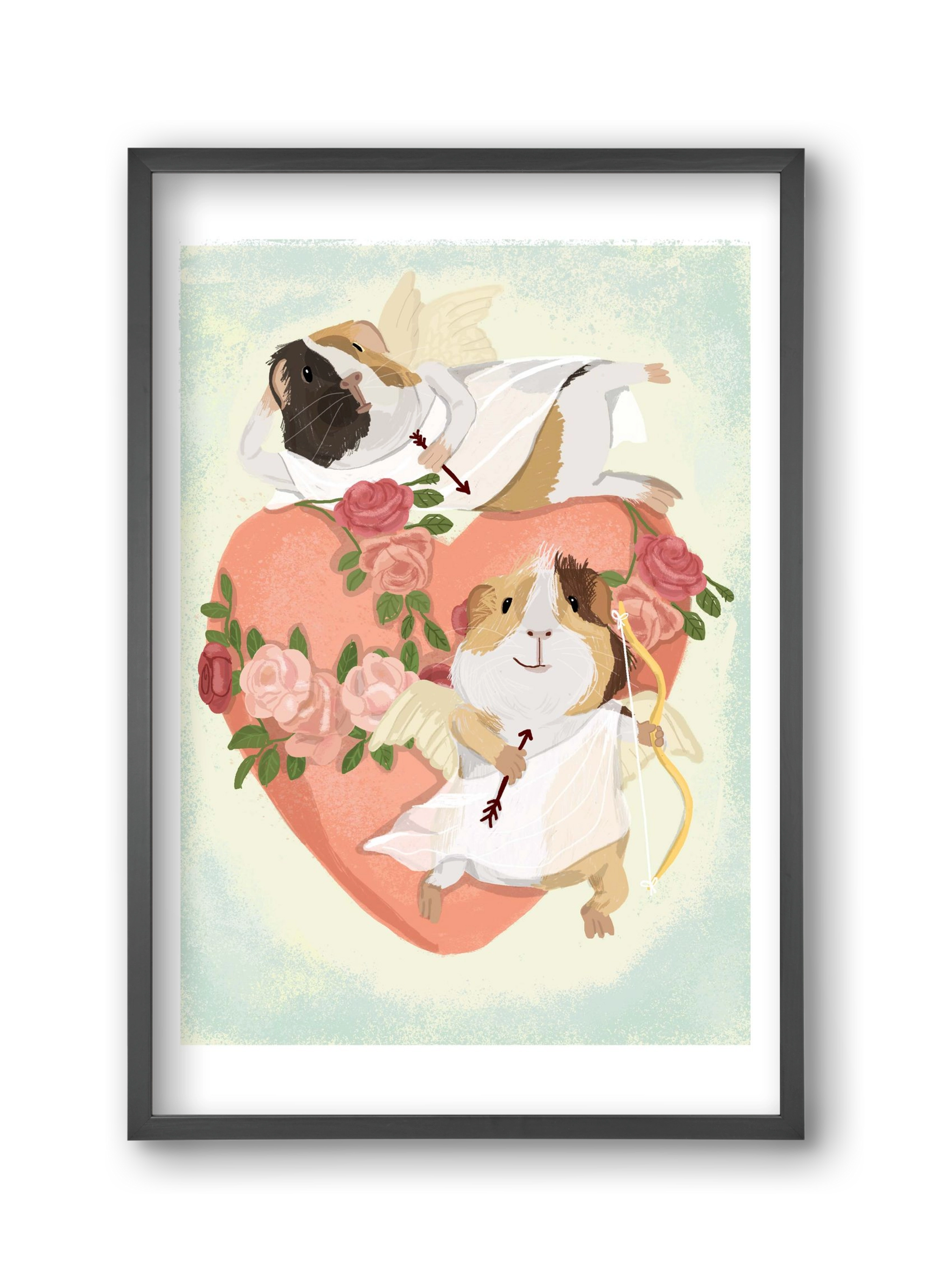 Cupid Guinea Pig Print, 30x45 cm (30x45 cm), Fekete keret