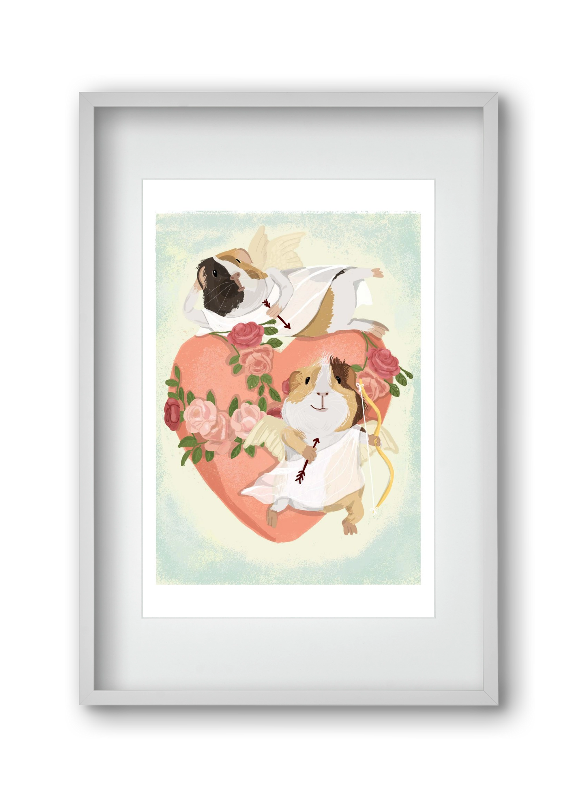 Cupid Guinea Pig Print, 30x45 cm (20x30 cm), Fehér keret, paszpartuval