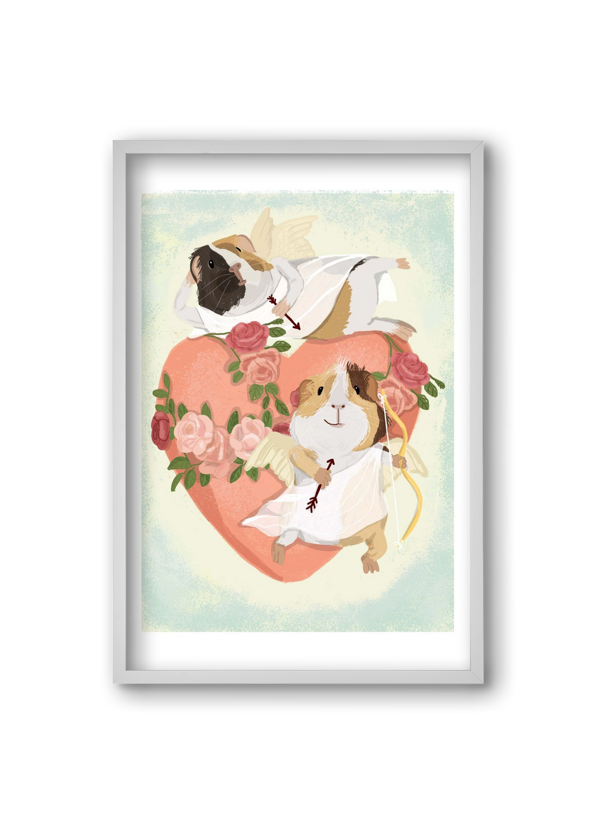 Cupid Guinea Pig Print, 20x30 cm (20x30 cm), Fehér keret
