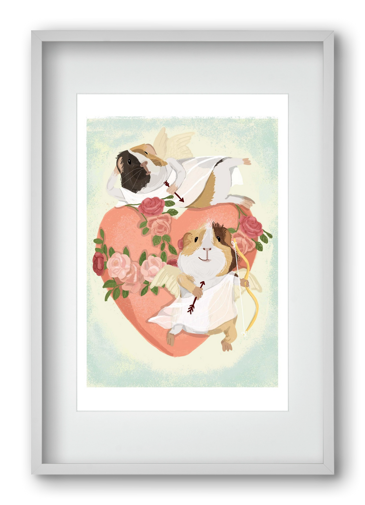 Cupid Guinea Pig Print, 40x60 cm (30x45 cm), Fehér keret, paszpartuval