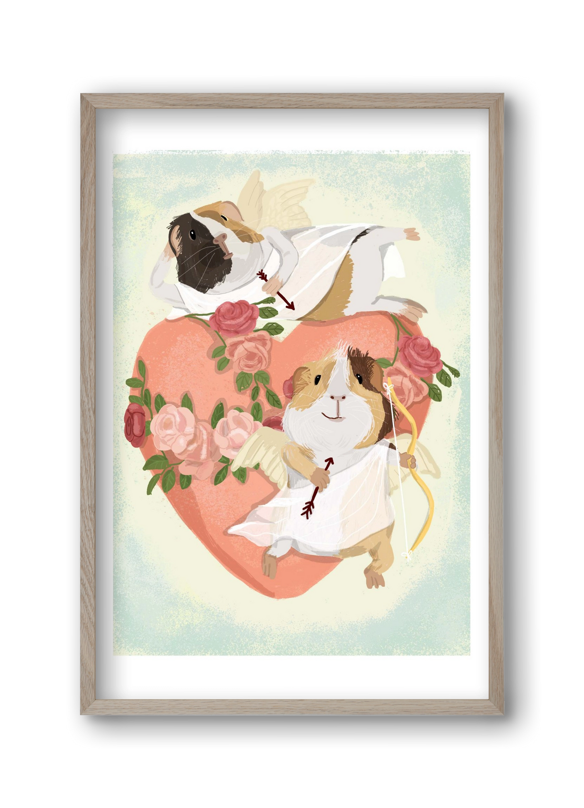 Cupid Guinea Pig Print, 30x45 cm (30x45 cm), Tölgy keret