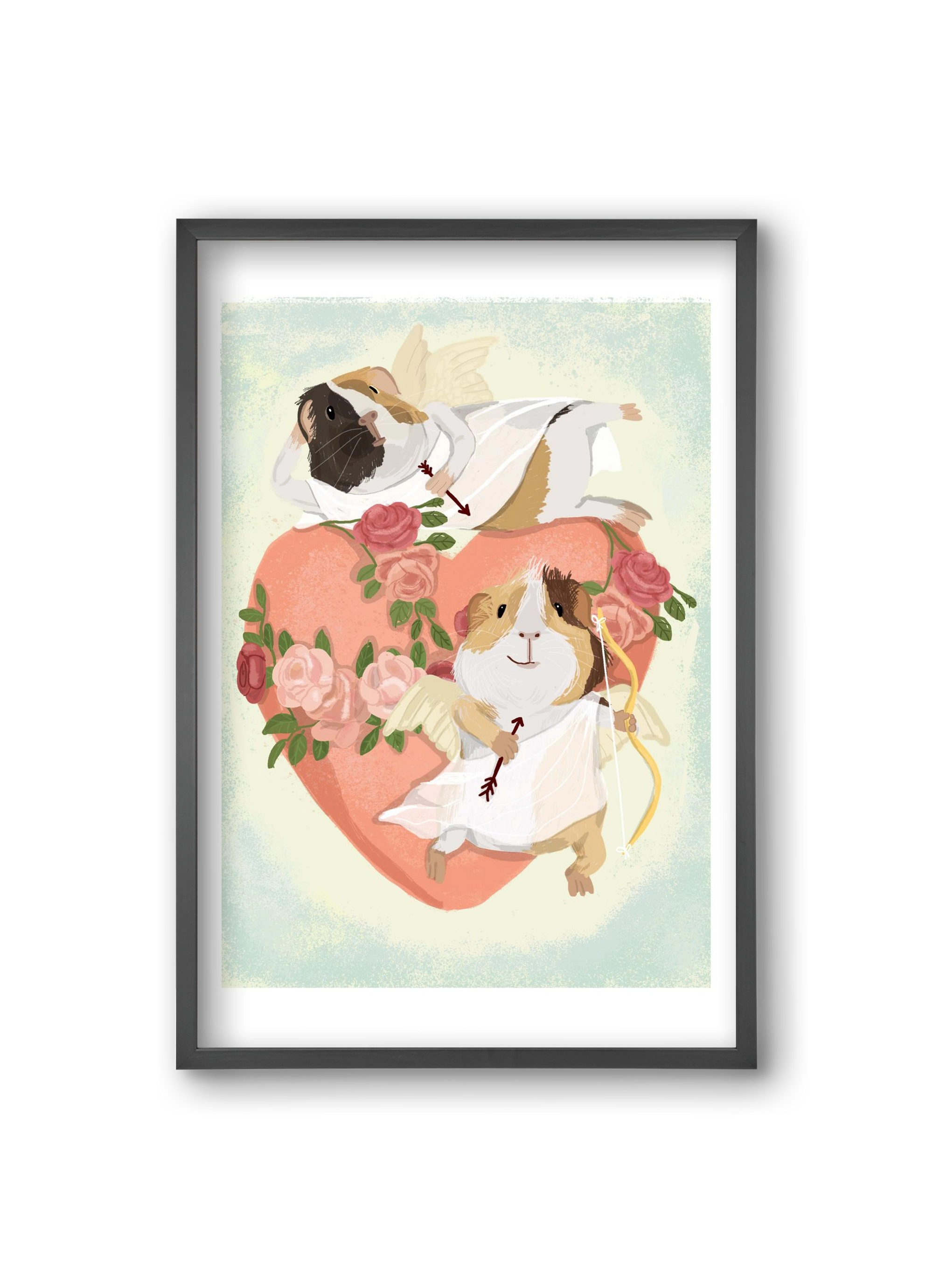 Cupid Guinea Pig Print, 20x30 cm (20x30 cm), Fekete keret