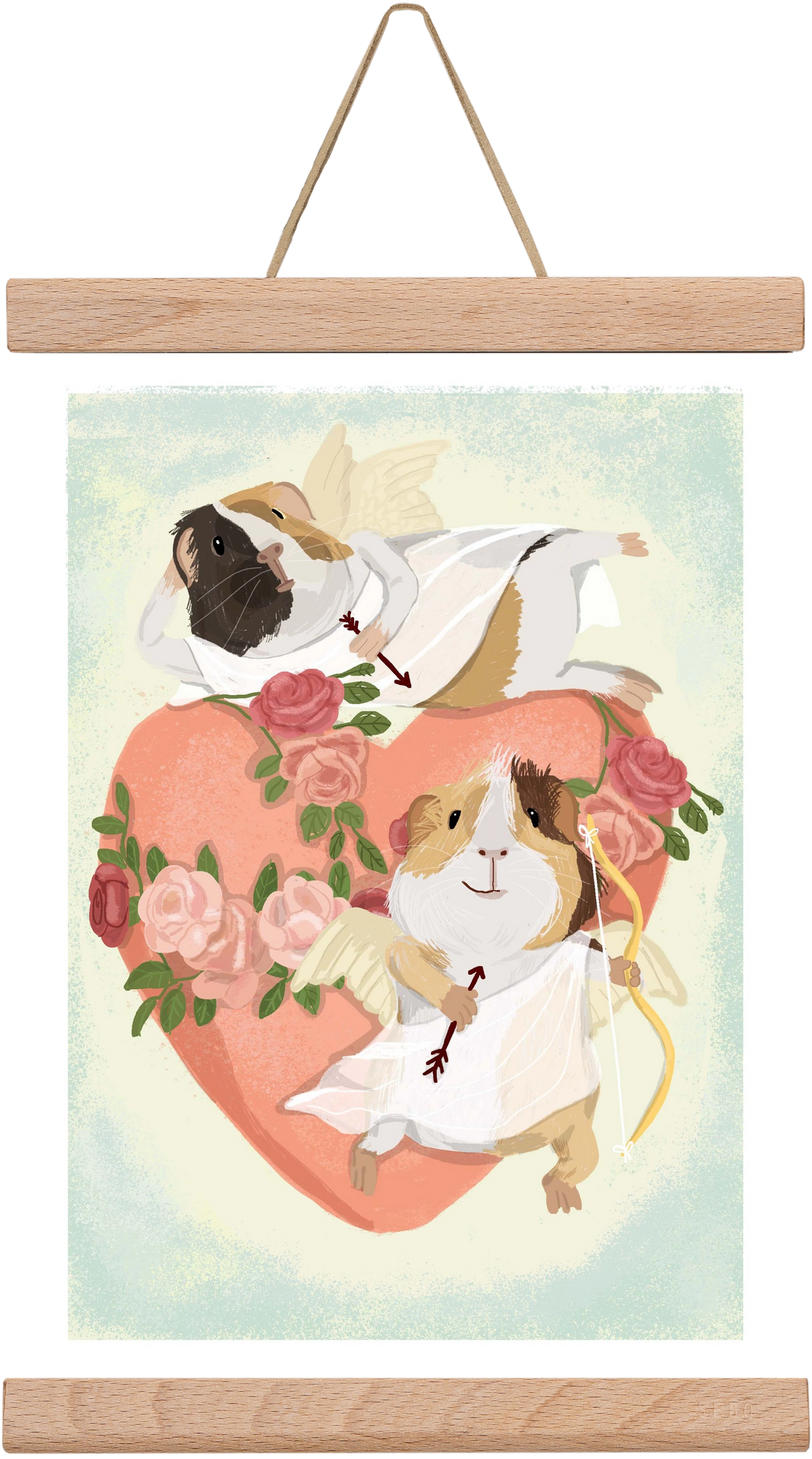 Cupid Guinea Pig Print, 20x30 cm (20x30 cm), Tölgy akasztó