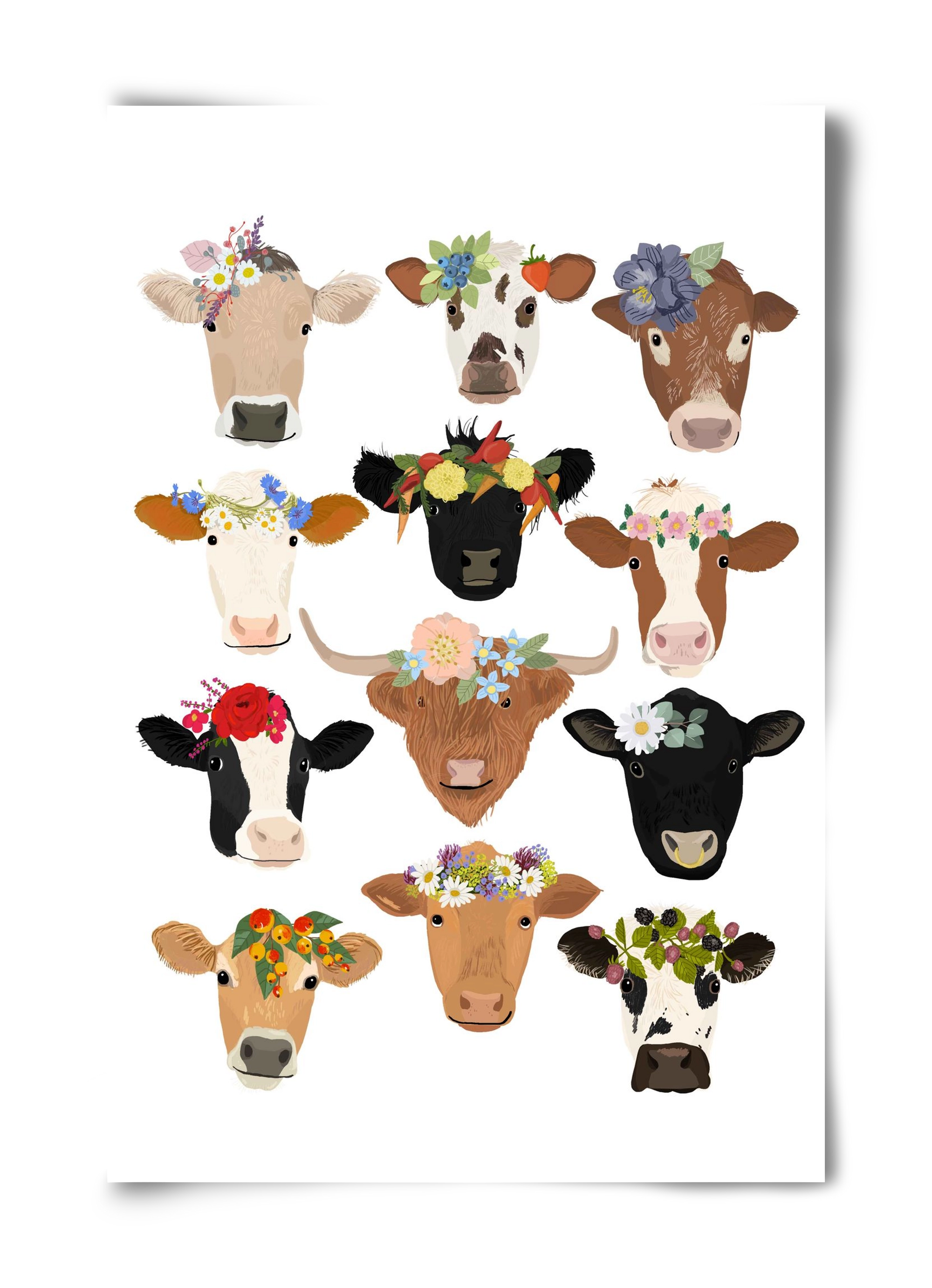 Flower Cow Print, 40x60 cm, Keret nélkül