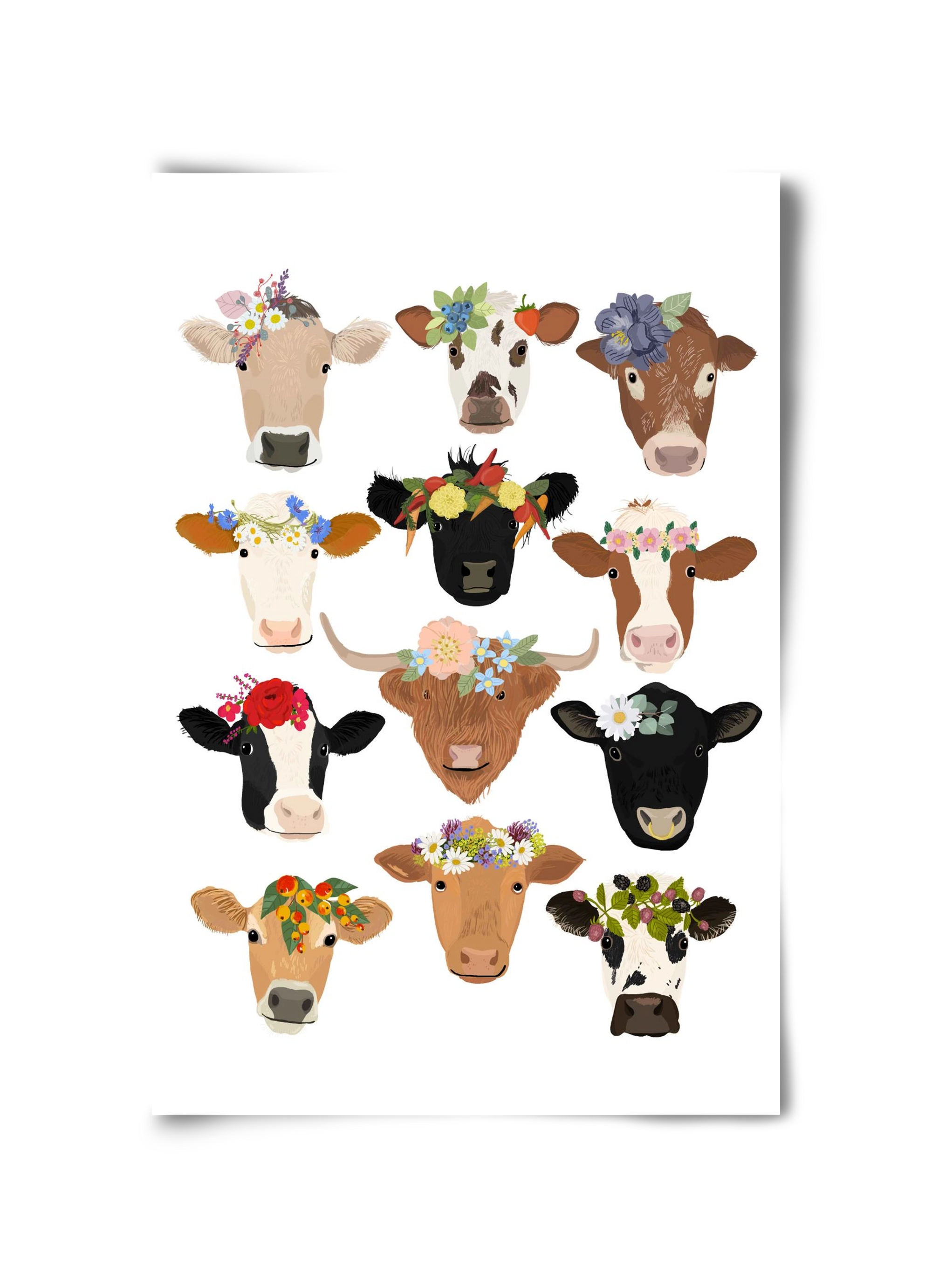 Flower Cow Print, 30x45 cm, Keret nélkül