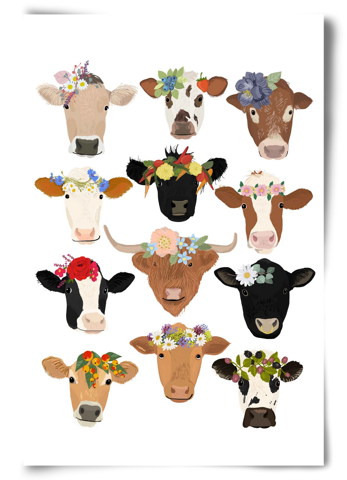 Flower Cow Print, 60x90 cm, Keret nélkül