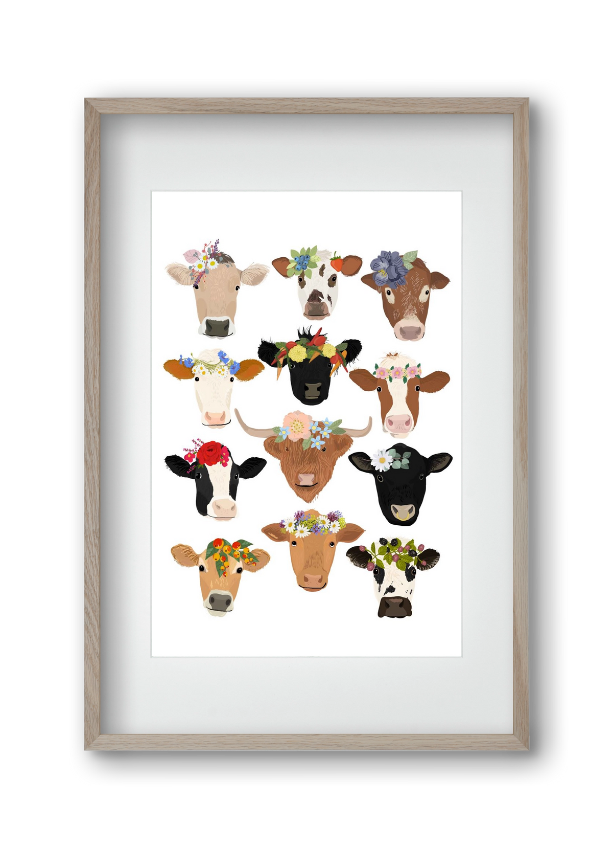 Flower Cow Print, 30x45 cm (20x30 cm), Tölgy keret, paszpartuval