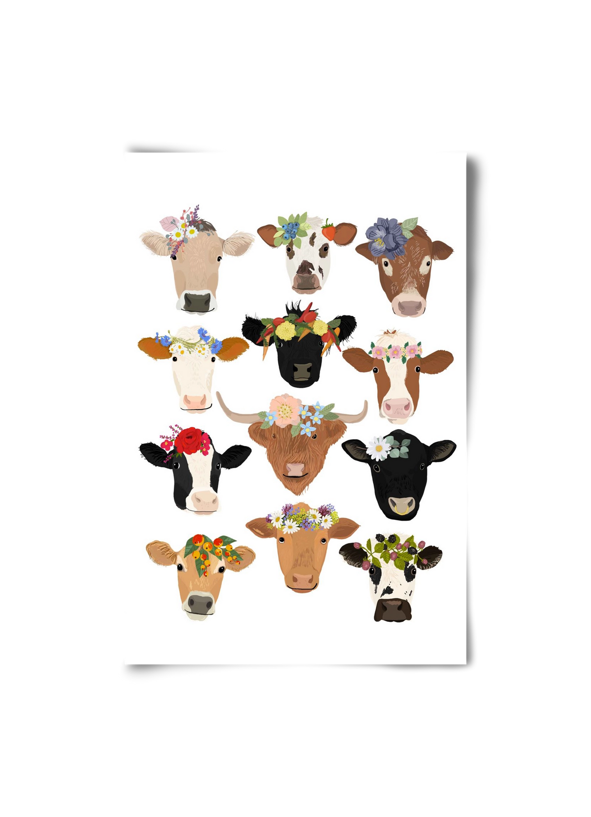 Flower Cow Print, 20x30 cm, Keret nélkül