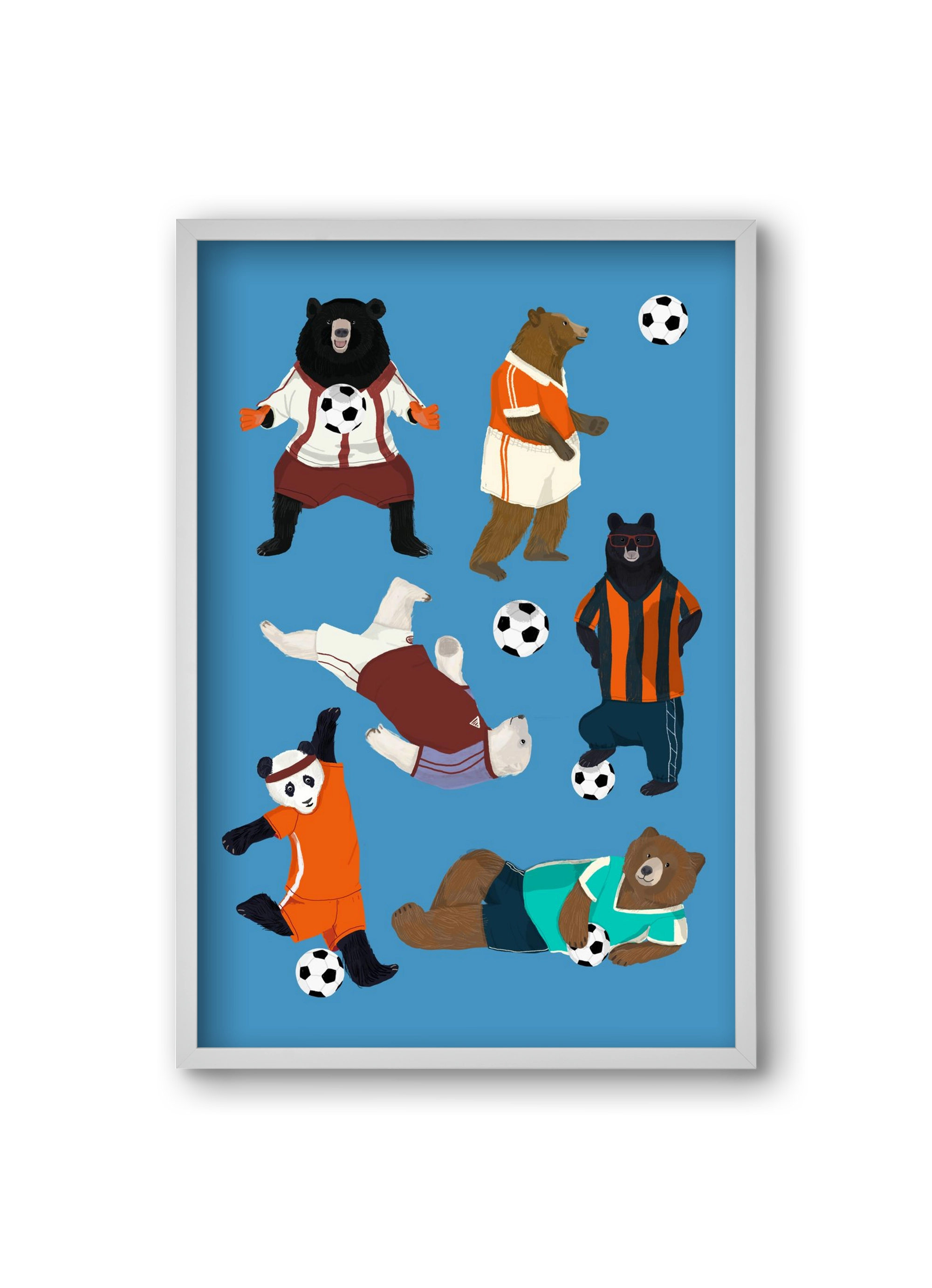 Bears doing football print, 20x30 cm (20x30 cm), Fehér keret