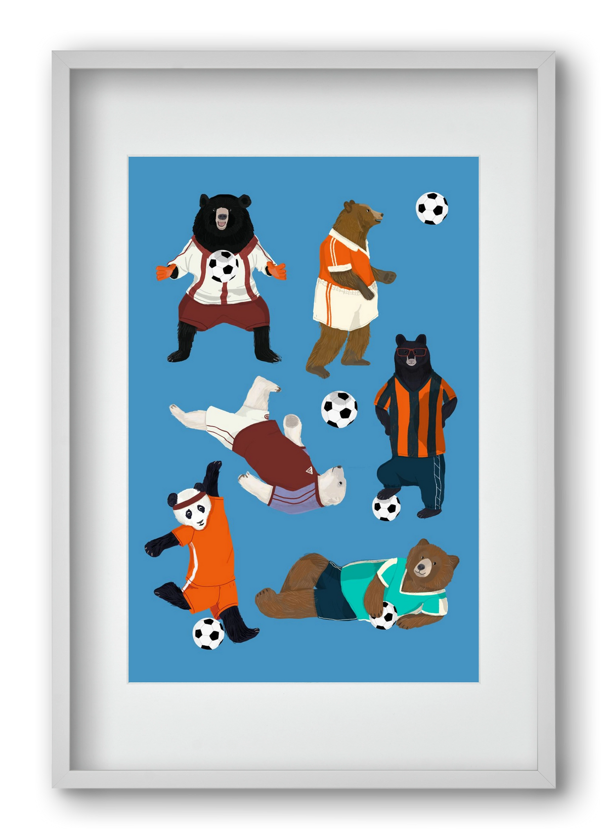Bears doing football print, 40x60 cm (30x45 cm), Fehér keret, paszpartuval