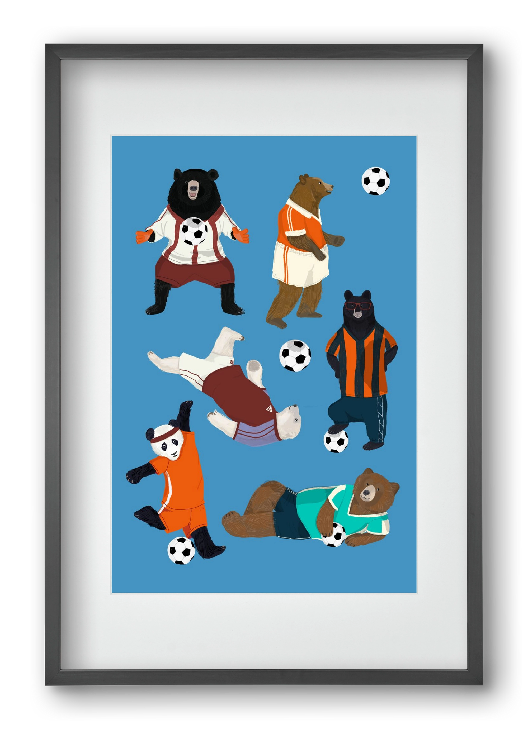 Bears doing football print, 40x60 cm (30x45 cm), Fekete keret, paszpartuval