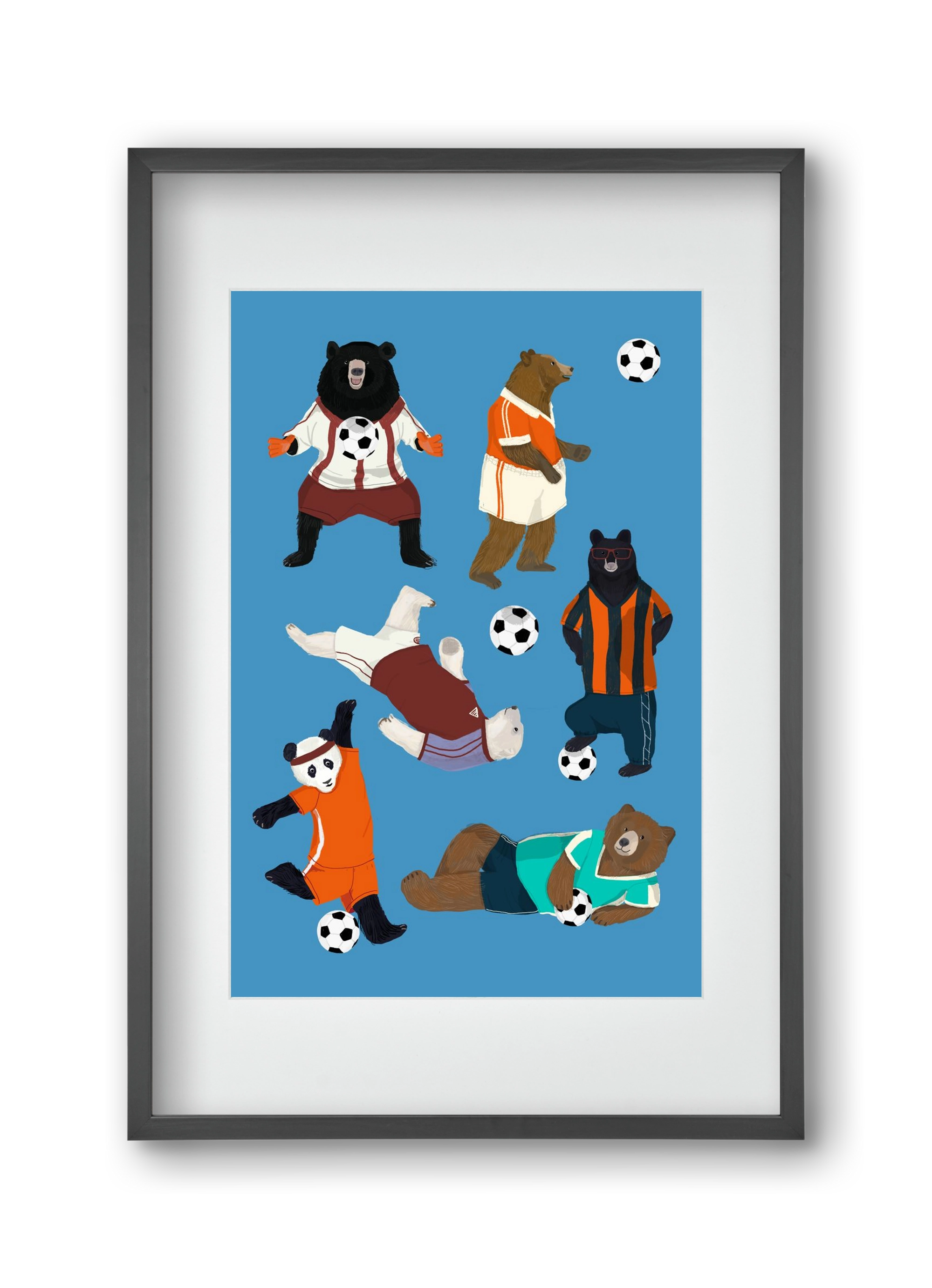 Bears doing football print, 30x45 cm (20x30 cm), Fekete keret, paszpartuval