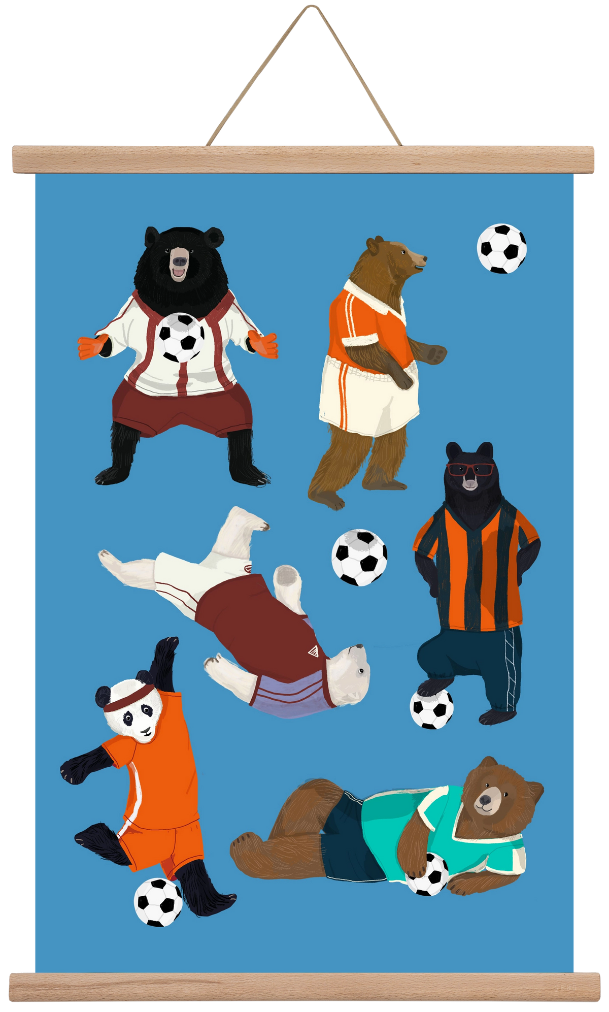 Bears doing football print, 40x60 cm (40x60 cm), Tölgy akasztó