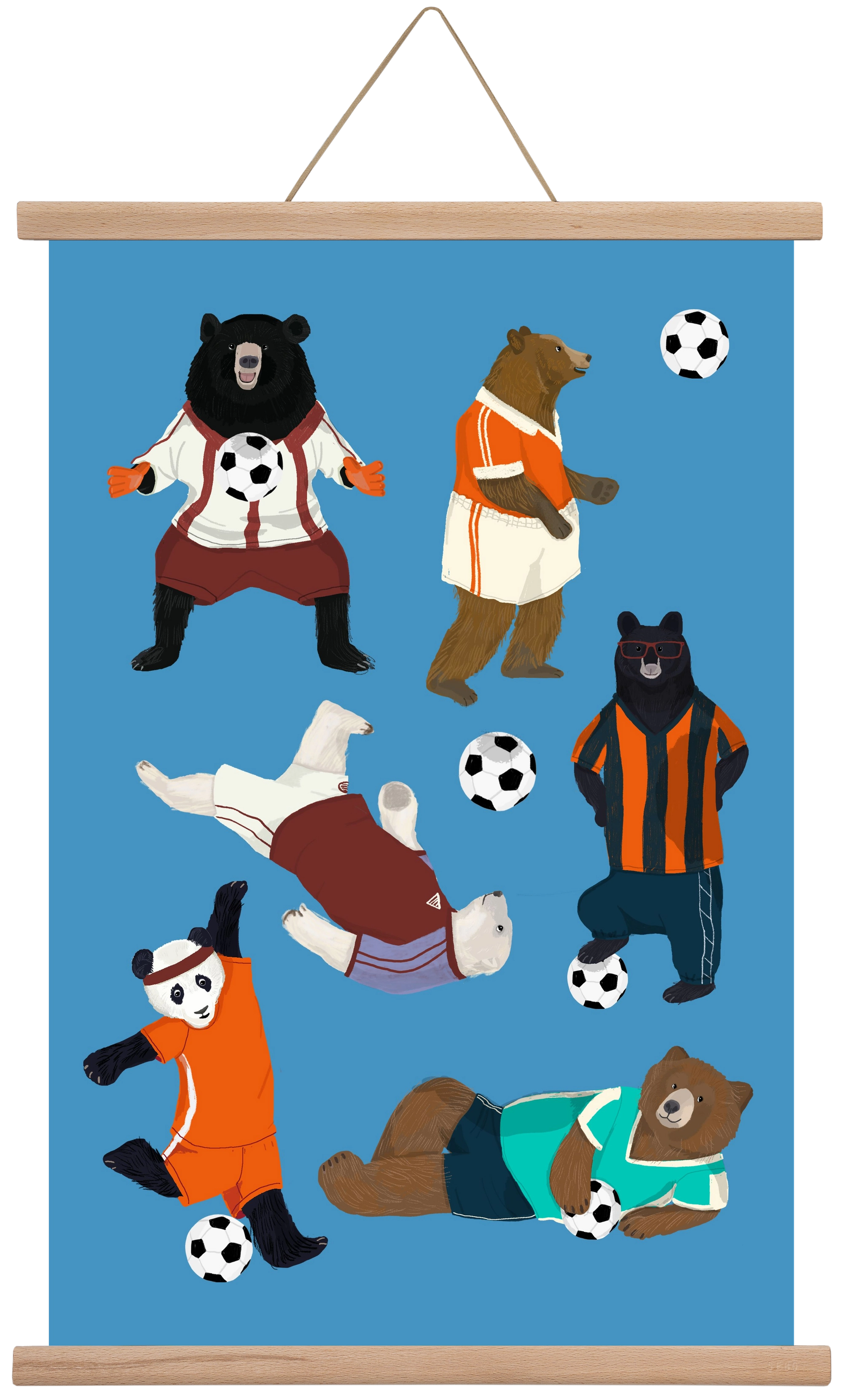 Bears doing football print, 40x60 cm (40x60 cm), Tölgy akasztó
