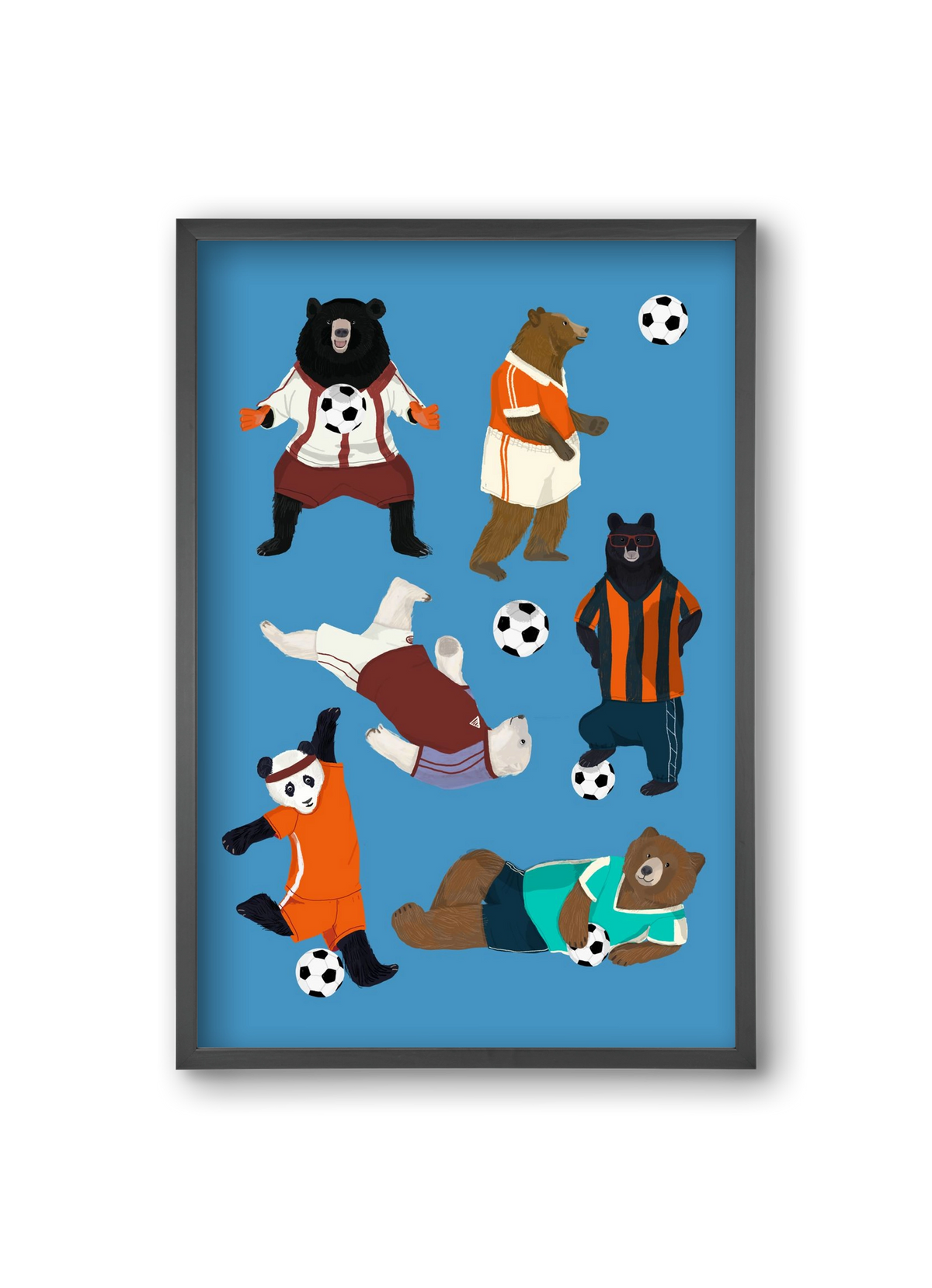Bears doing football print, 20x30 cm (20x30 cm), Fekete keret