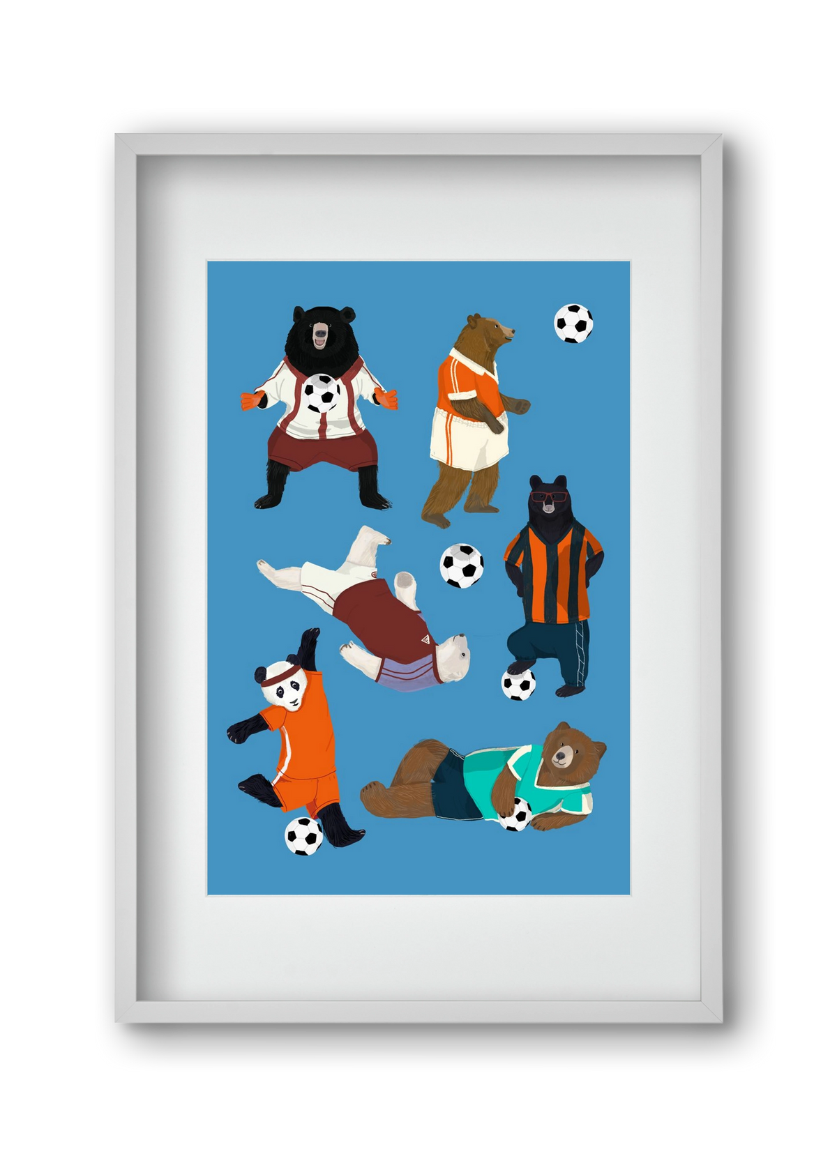 Bears doing football print, 30x45 cm (20x30 cm), Fehér keret, paszpartuval