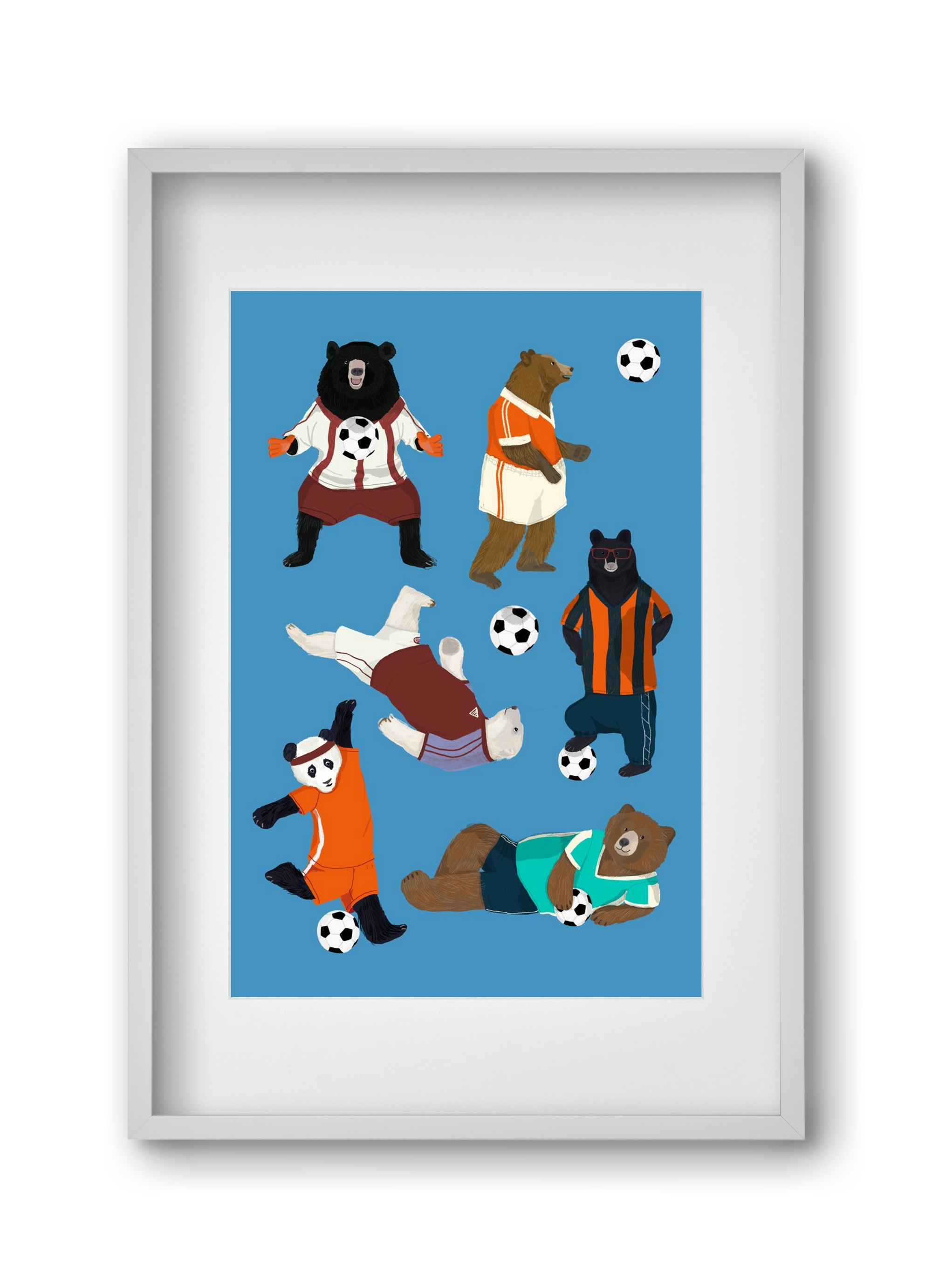 Bears doing football print, 30x45 cm (20x30 cm), Fehér keret, paszpartuval