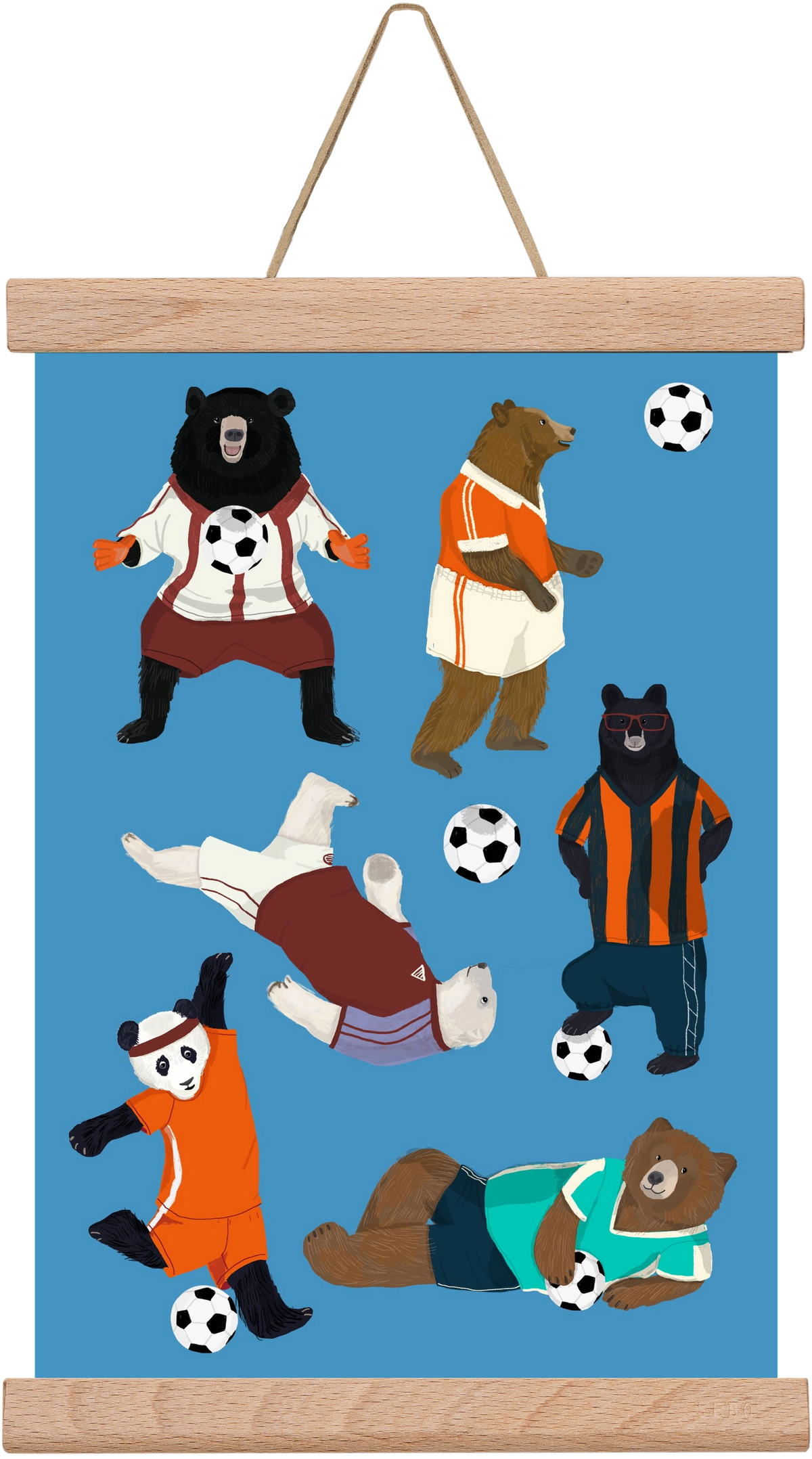Bears doing football print, 20x30 cm (20x30 cm), Tölgy akasztó