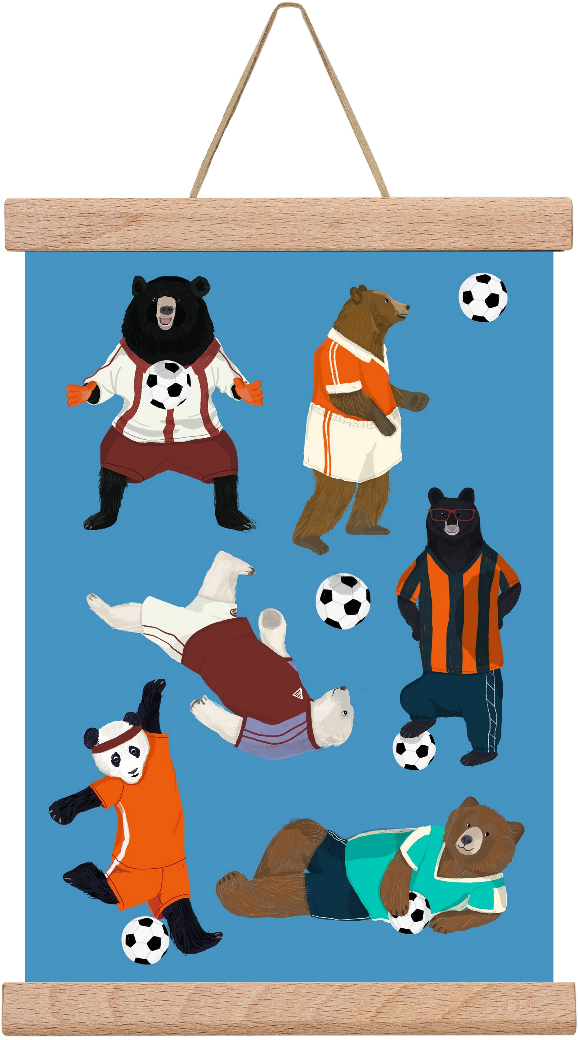 Bears doing football print, 20x30 cm (20x30 cm), Tölgy akasztó